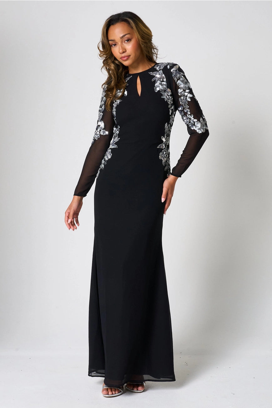 frock-and-frill-nyx-black-silver-embellished-maxi-dress