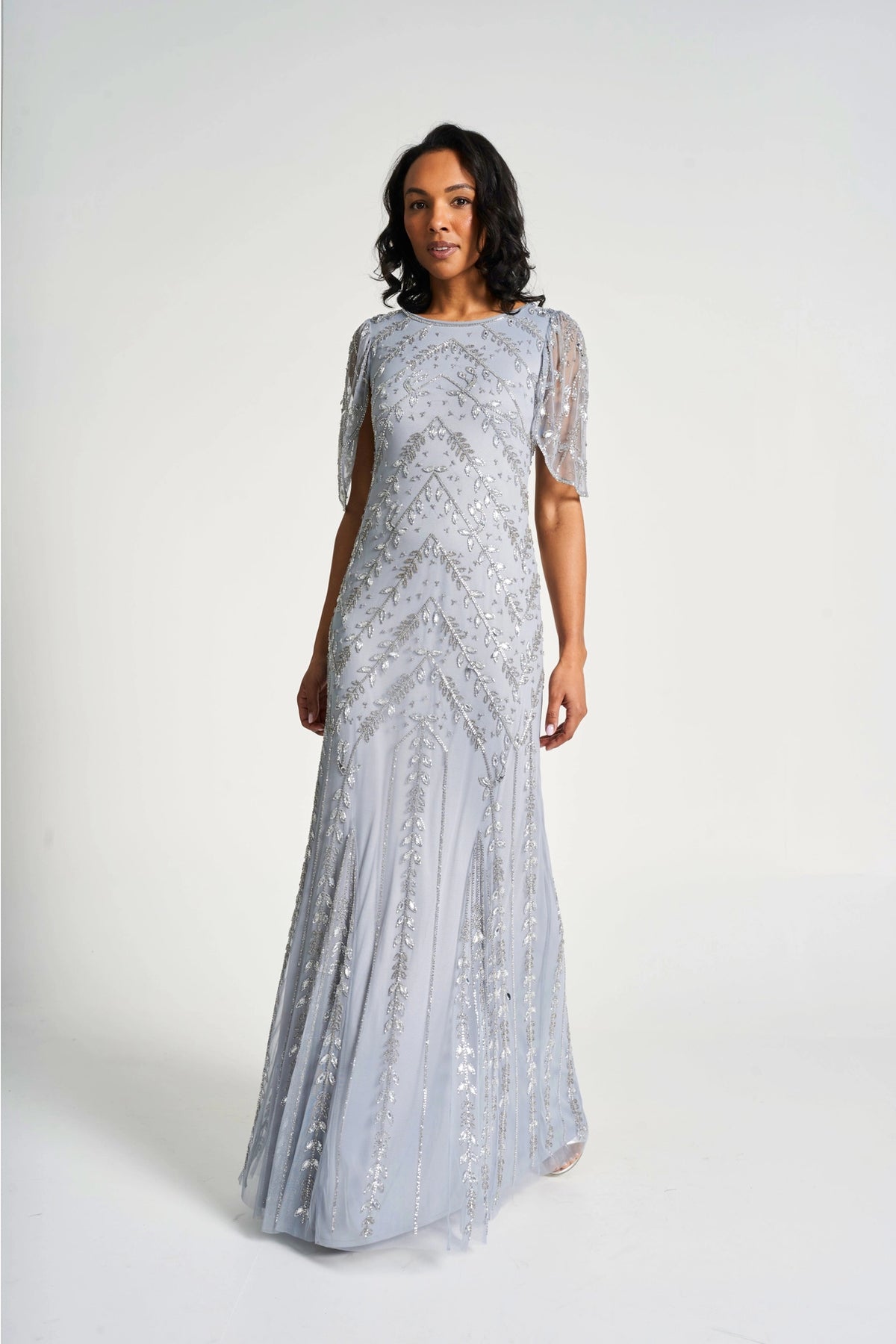 Amelia Rose Titania Cloud Blue Embellished Maxi Dress