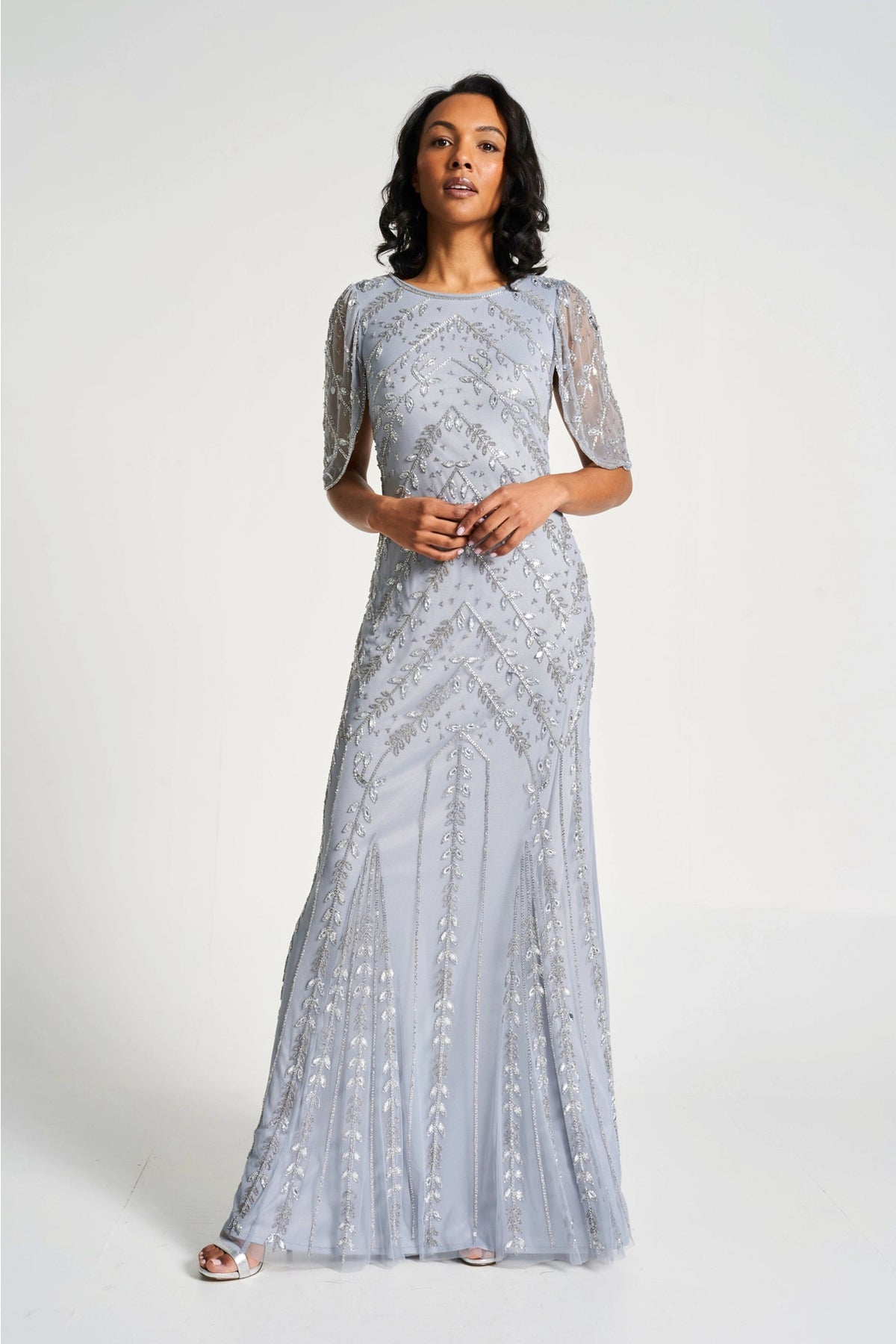 Amelia Rose Titania Cloud Blue Embellished Maxi Dress