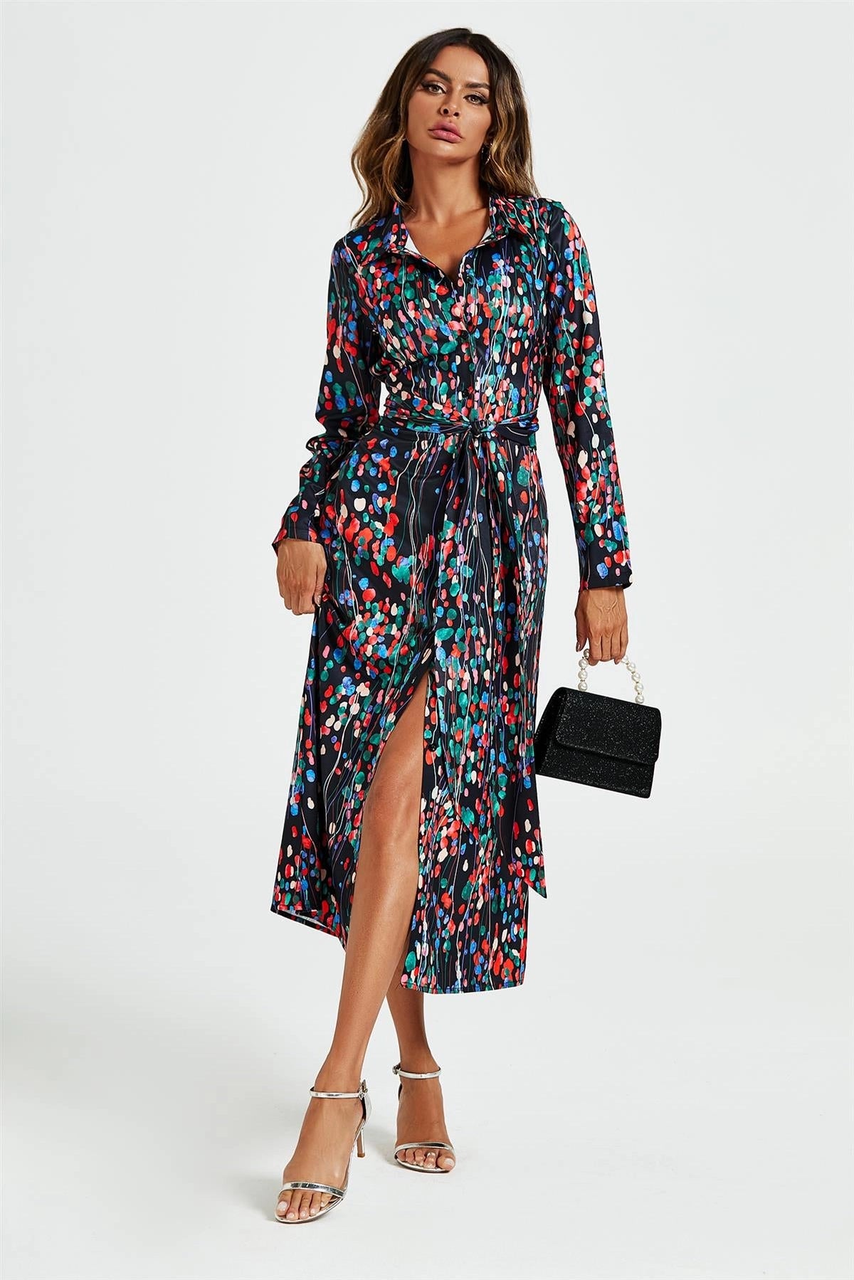 FS Collection Abstract Print Black Shirt Dress