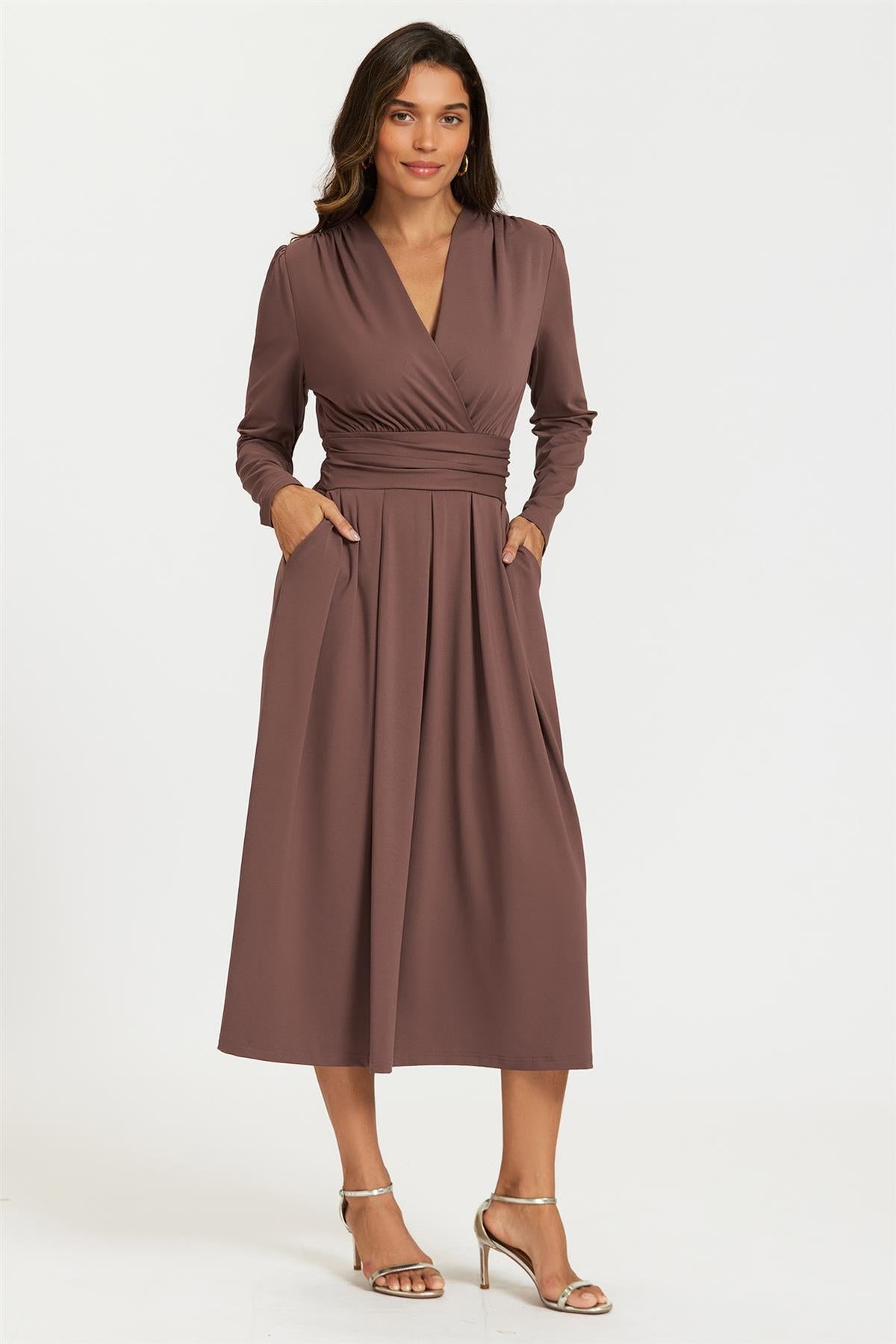 fs-collection-brown-jersey-wrap-neck-midi-dress