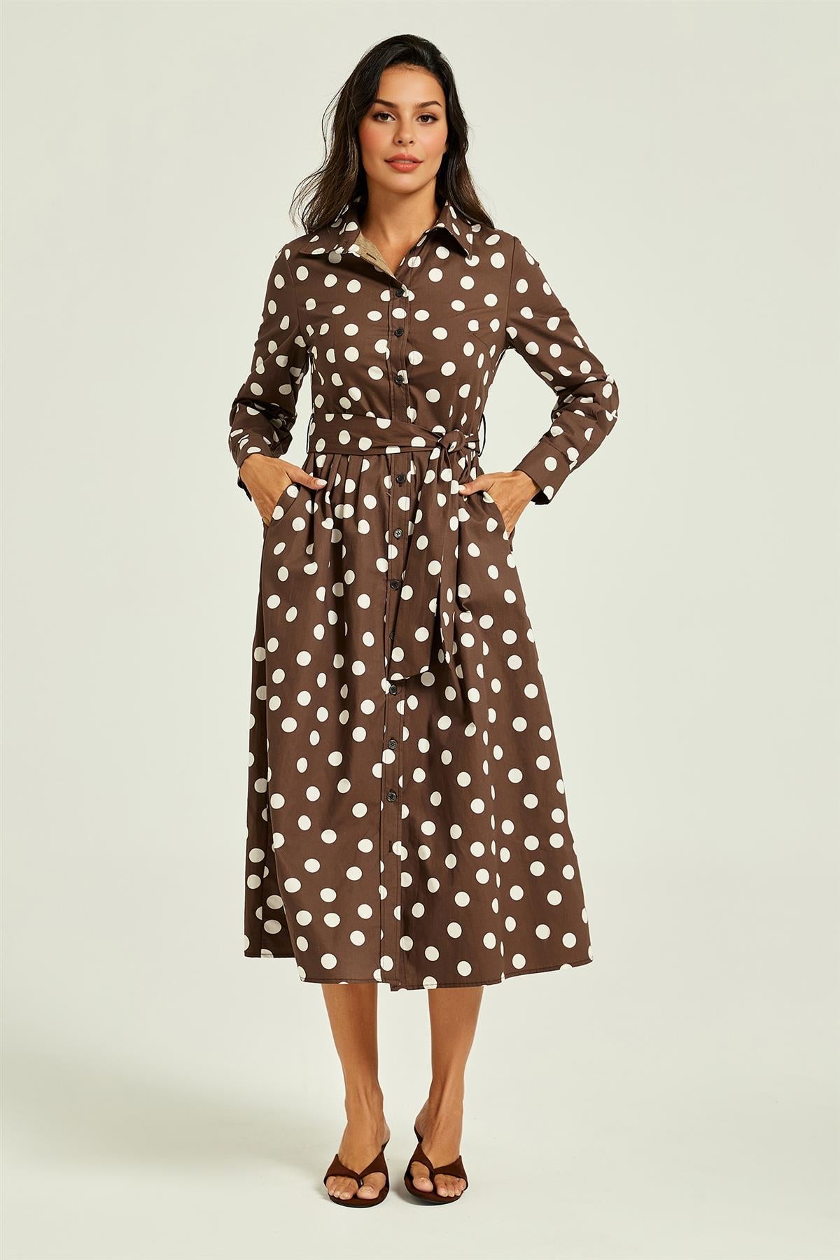 fs-collection-brown-midi-short-polka-dot-dress
