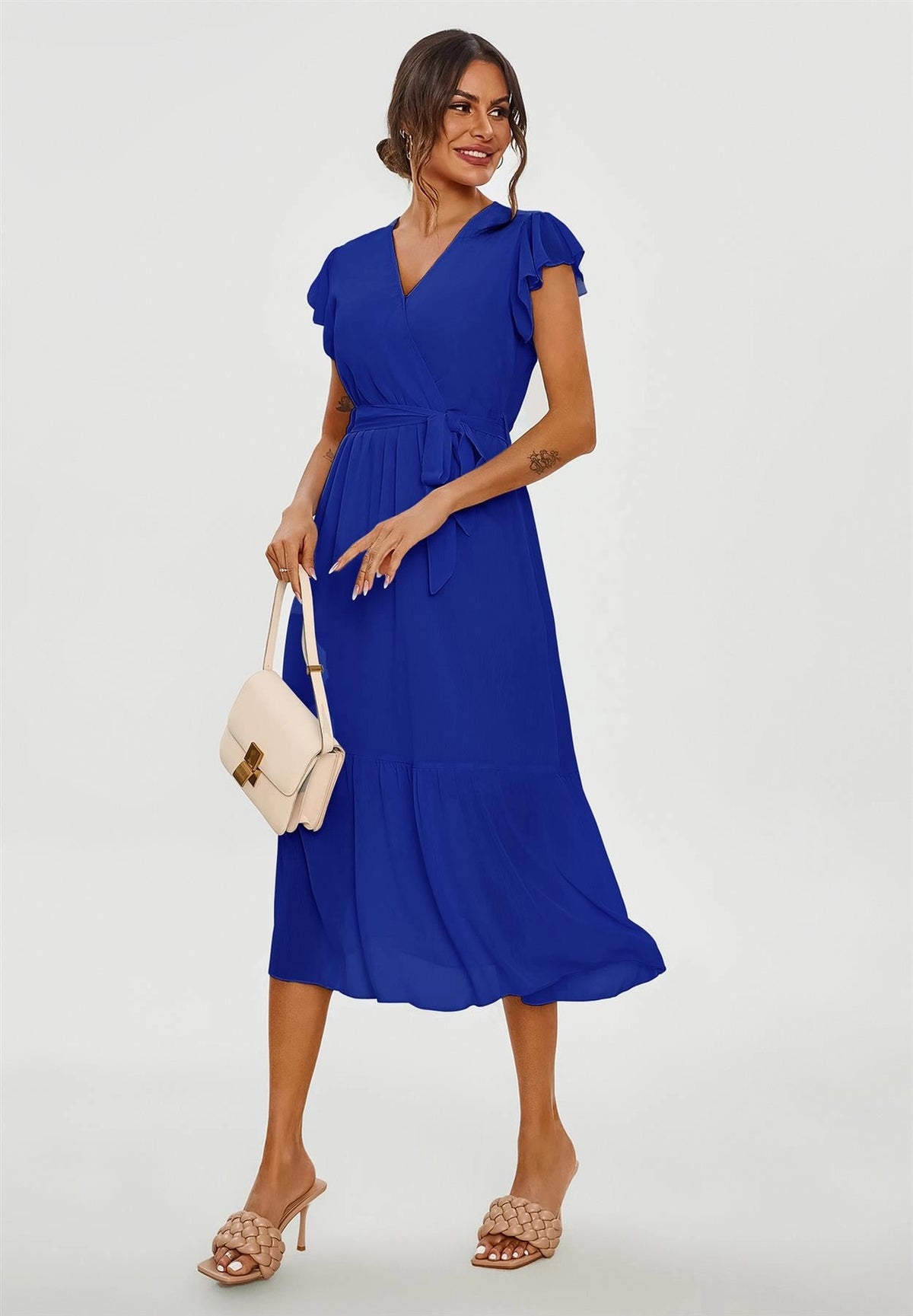FS Collection Cobalt Blue Frill Hem Midi Dress Love My Apparel FS Collection Cobalt Blue Frill Hem Midi Dress Love My Apparel