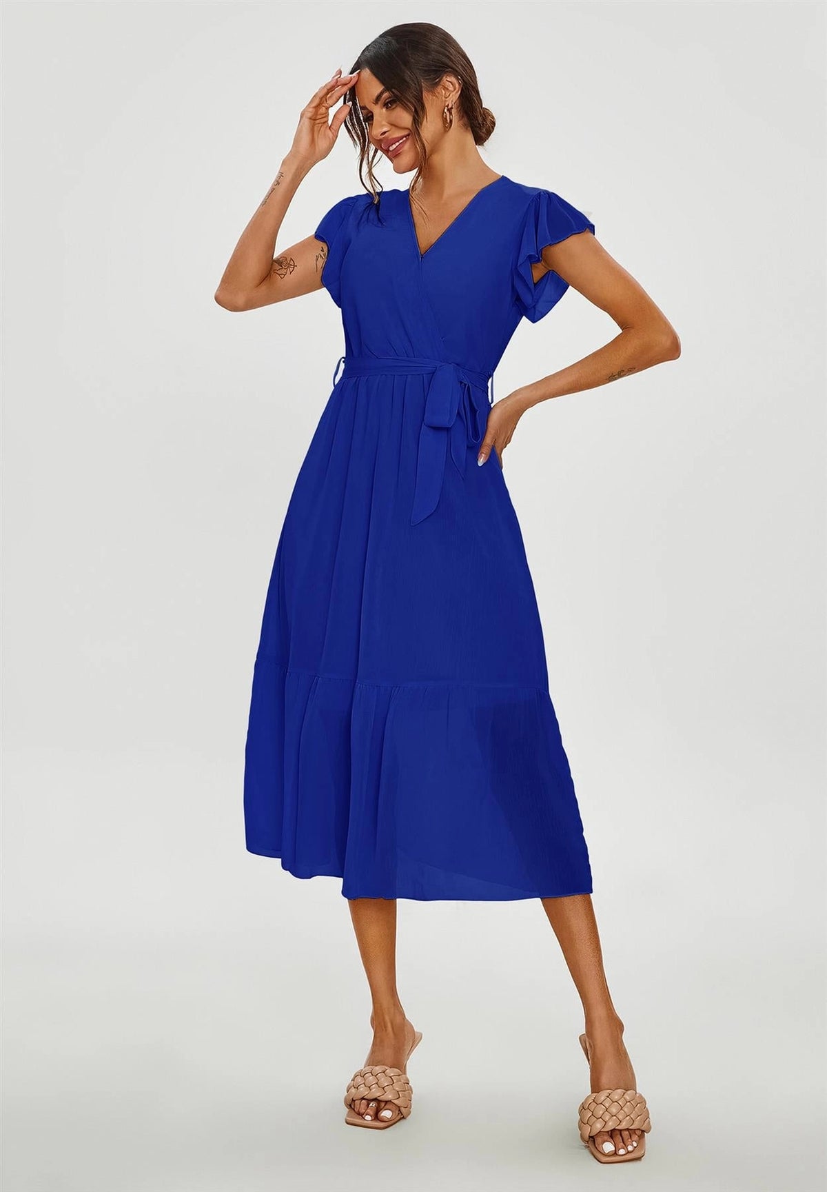 FS Collection Cobalt Blue Frill Hem Midi Dress – Love My Apparel FS Collection Cobalt Blue Frill Hem Midi Dress – Love My Apparel