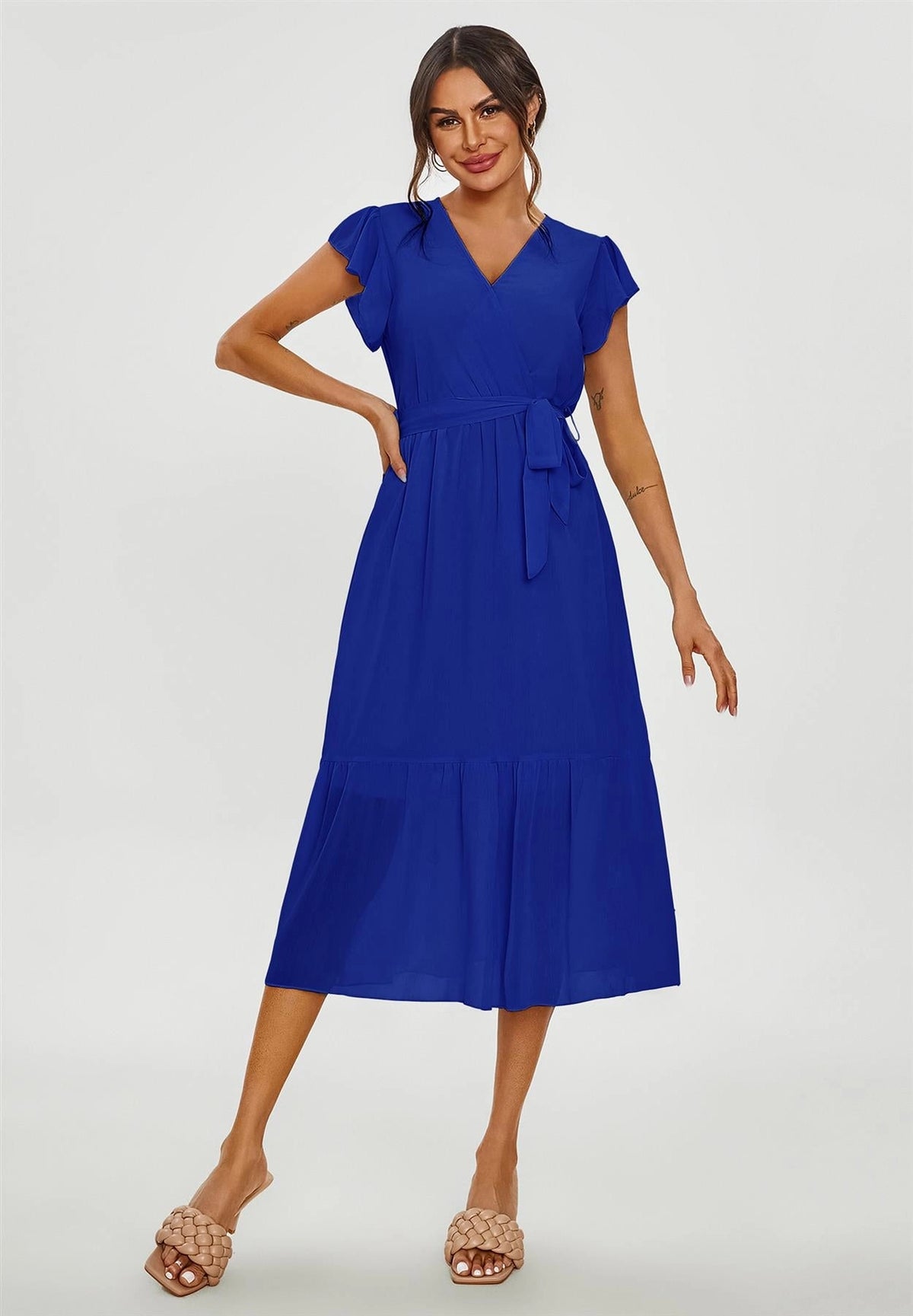FS Collection Cobalt Blue Frill Hem Midi Dress Love My Apparel FS Collection Cobalt Blue Frill Hem Midi Dress Love My Apparel