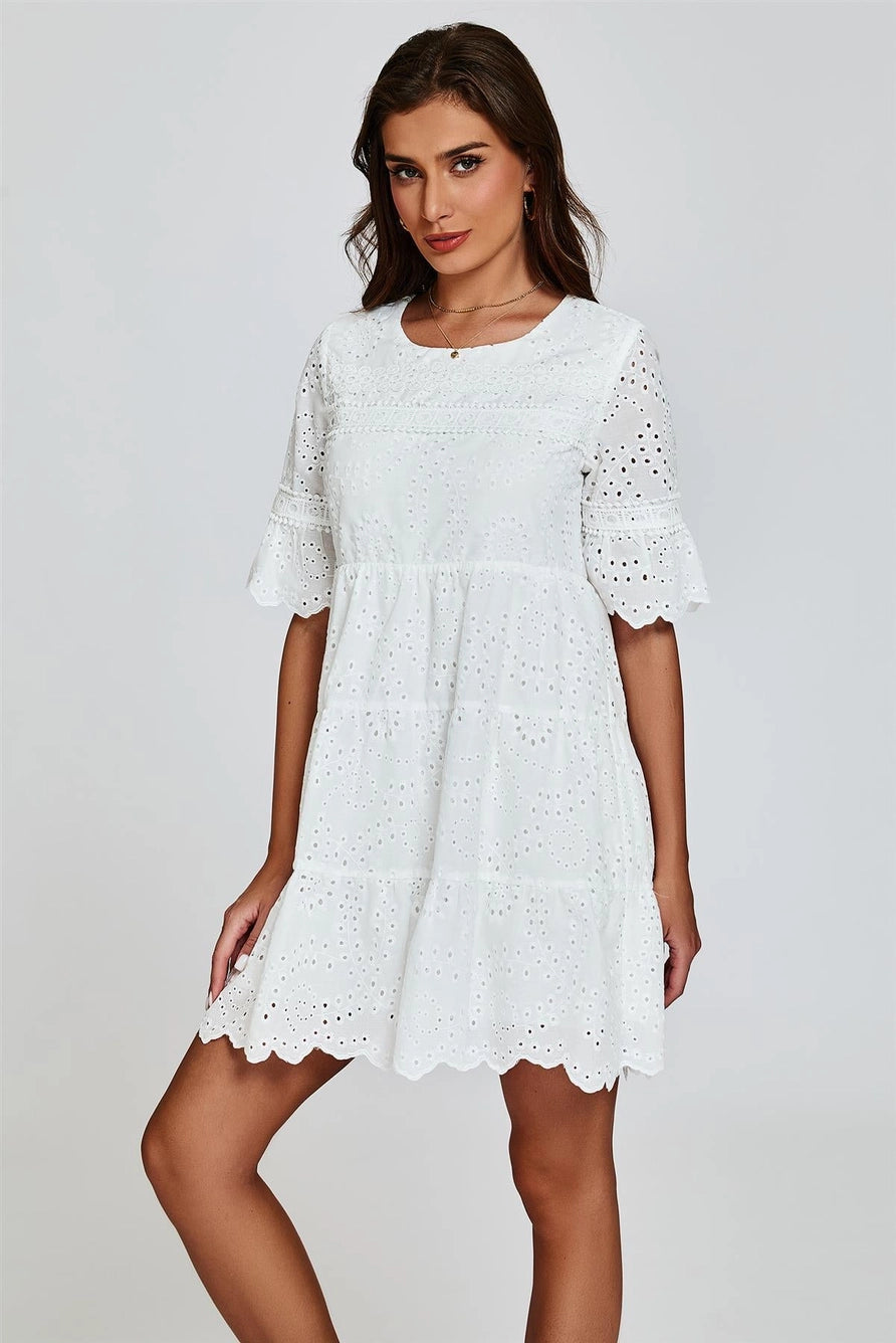 FS Collection Lace White Broderie Anglaise Mini Dress