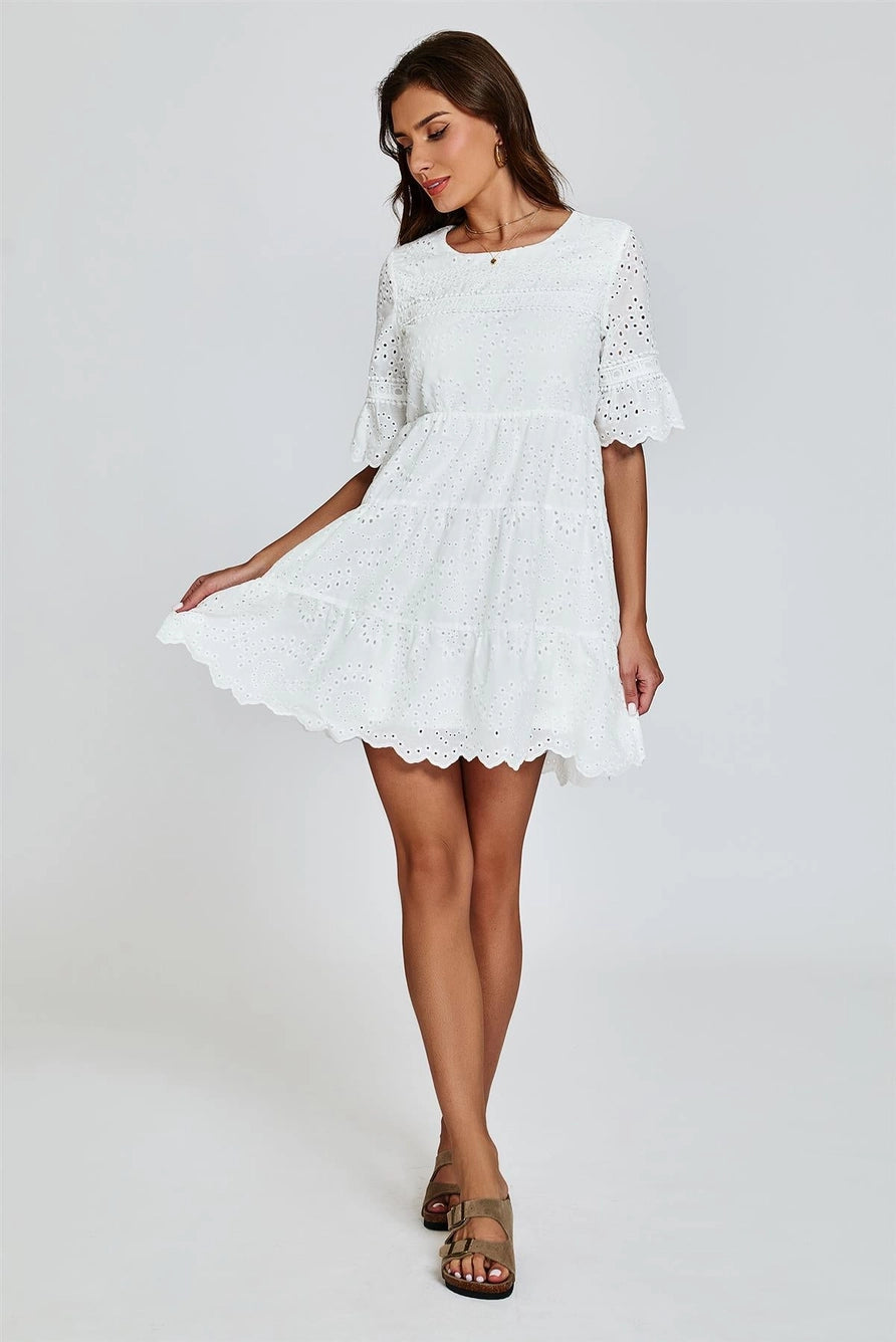 FS Collection Lace White Broderie Anglaise Mini Dress