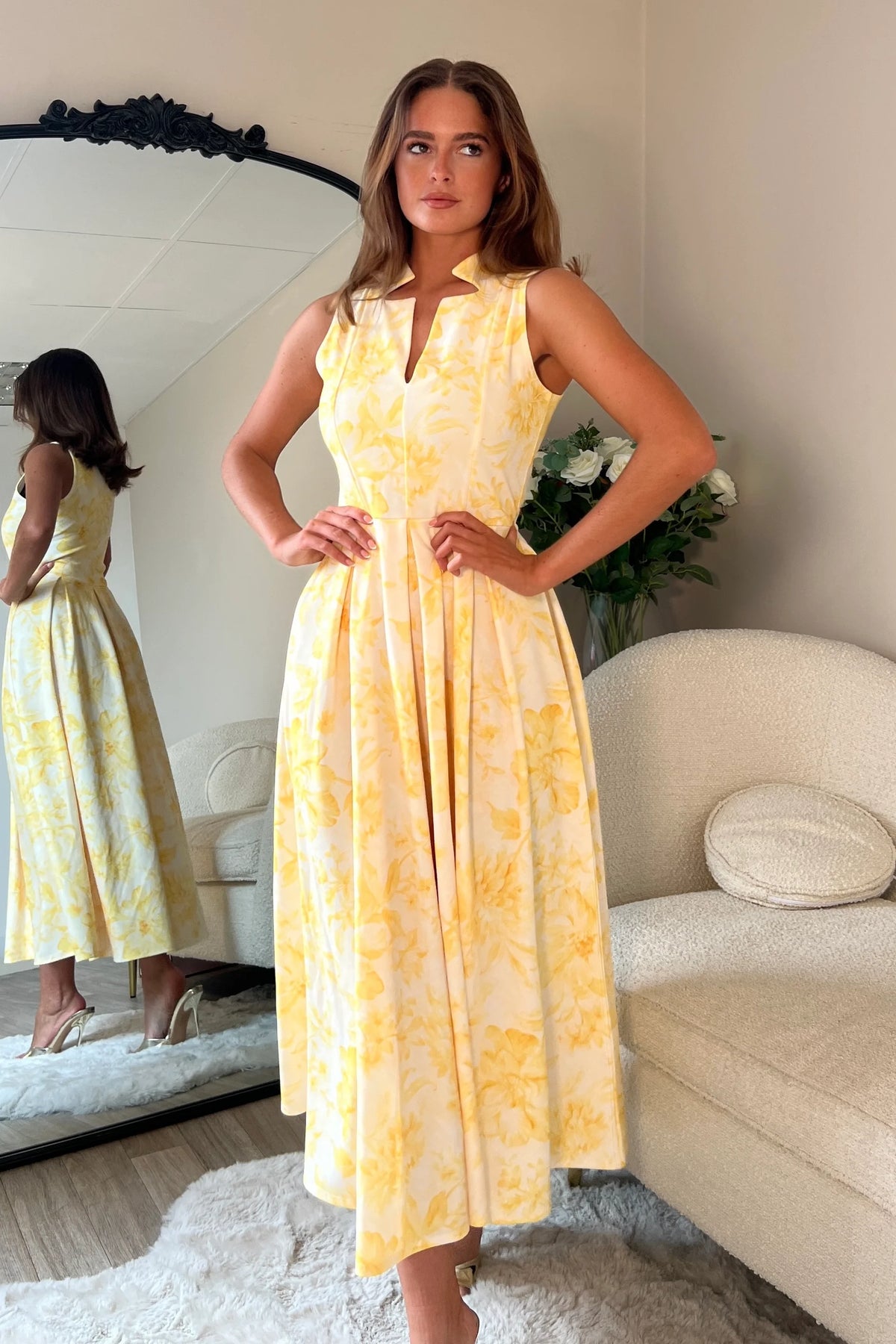 Girl In Mind Ameya Notch Sleeveless Yellow Floral Midi Dress – Love My Apparel Girl In Mind Ameya Notch Sleeveless Yellow Floral Midi Dress – Love My Apparel