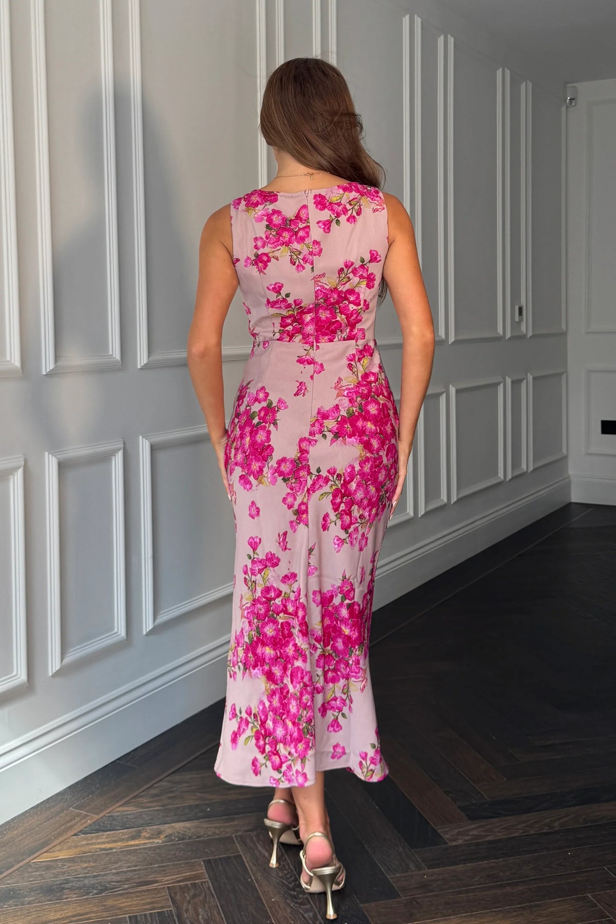 Girl In Mind Bay Boat Neck Keyhole Pink Midi Dress