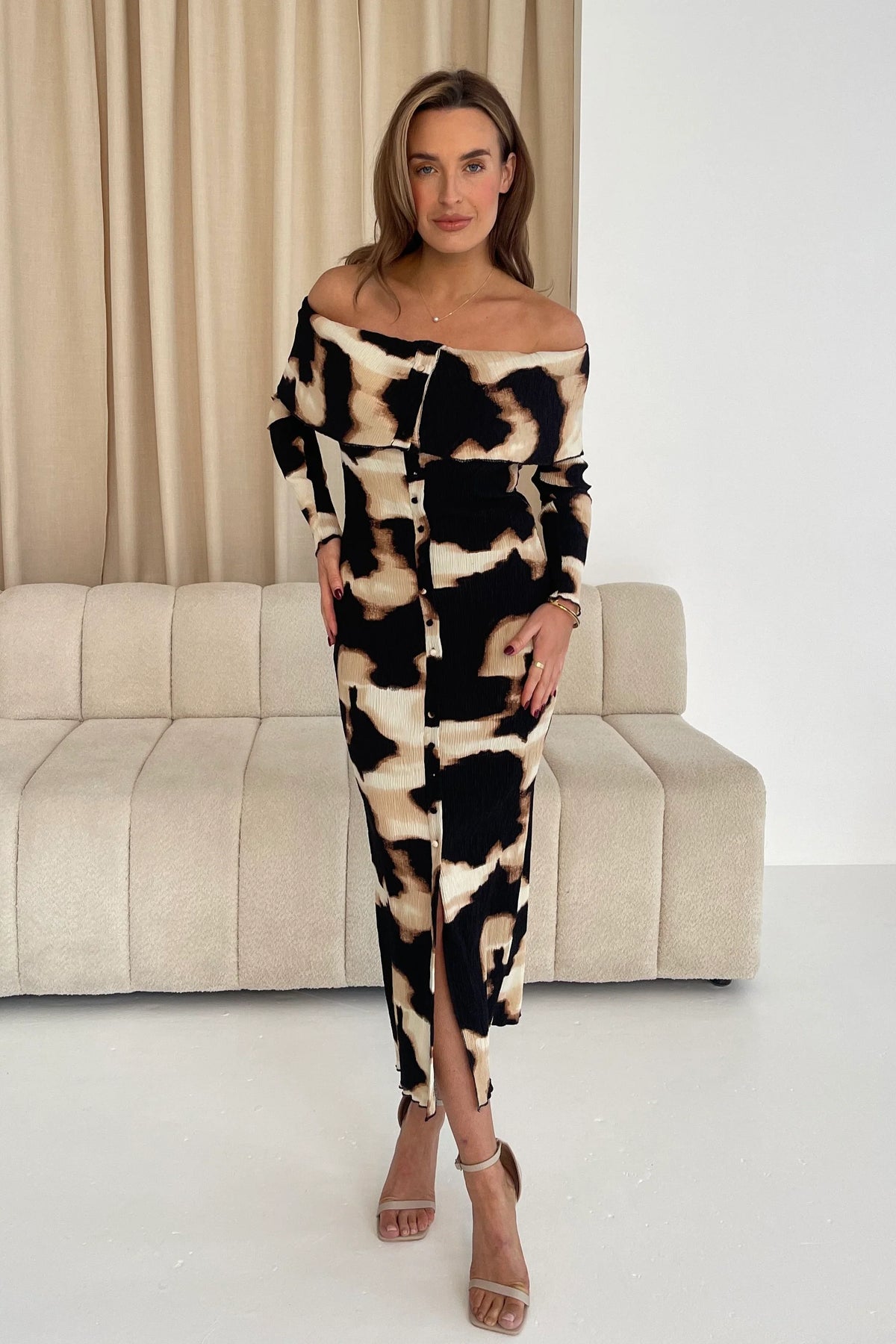 Girl In Mind Becky Animal Print Bardot Midi Dress