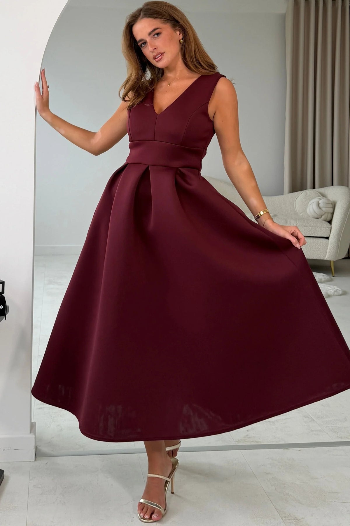 Girl In Mind Bethany V Neck Skater Midi Cherry Dress