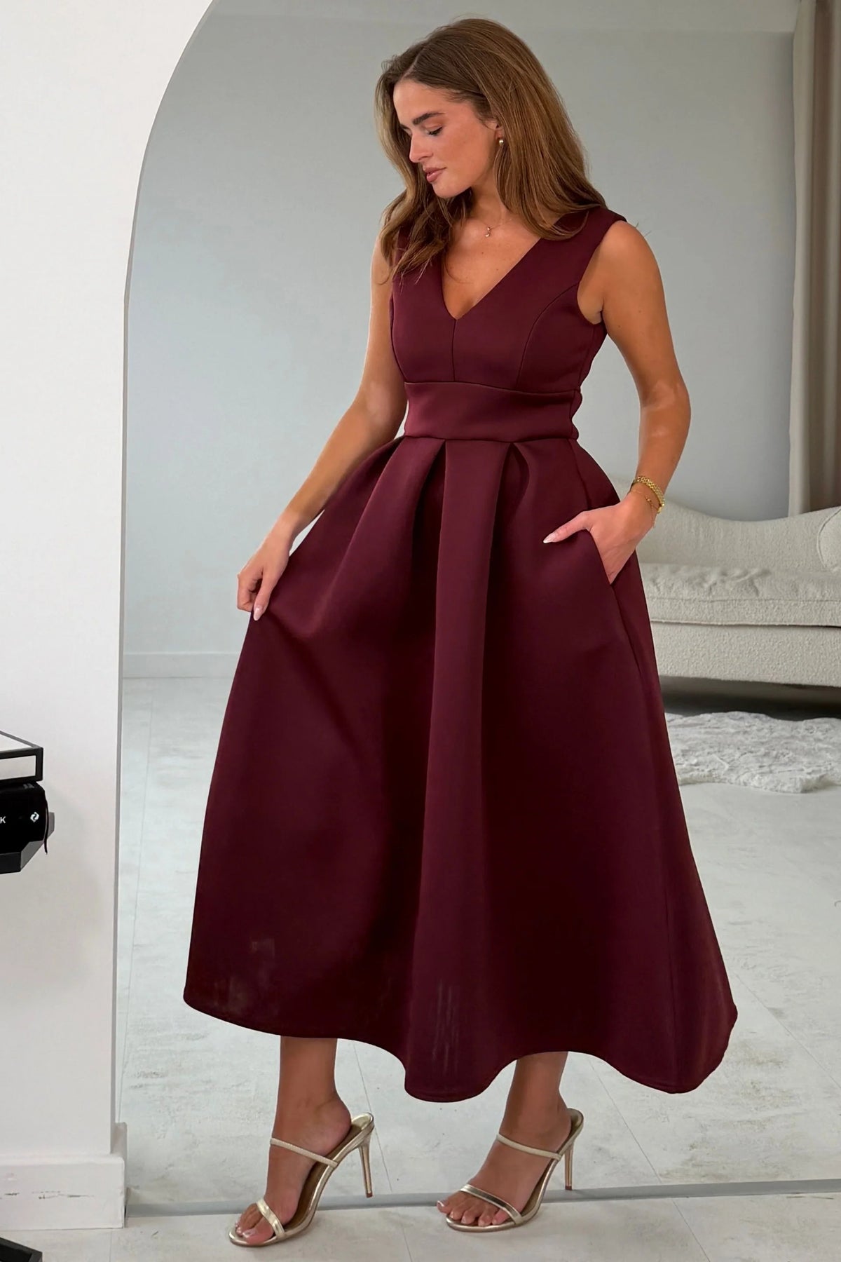 Girl In Mind Bethany V Neck Skater Midi Cherry Dress