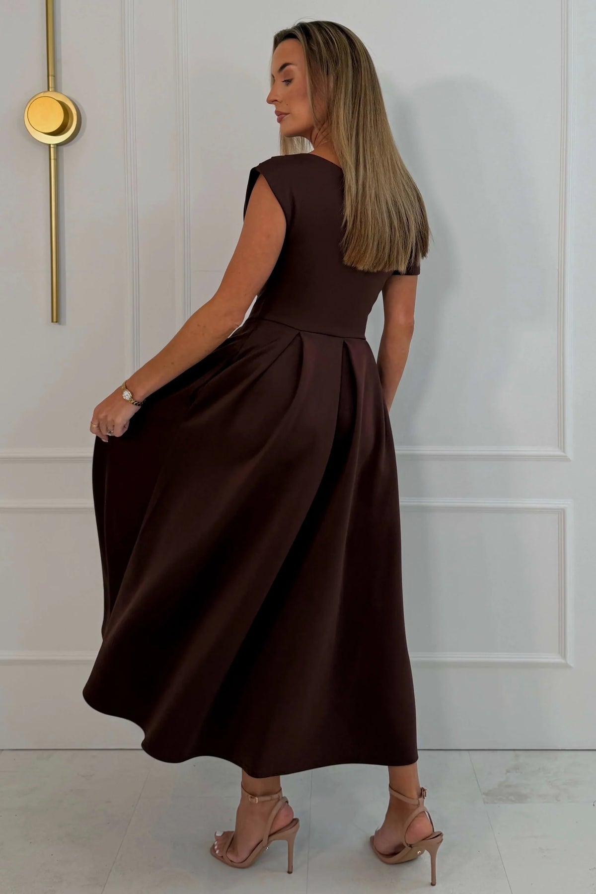 Girl In Mind Betty Asymmetric Dark Brown Midi Dress
