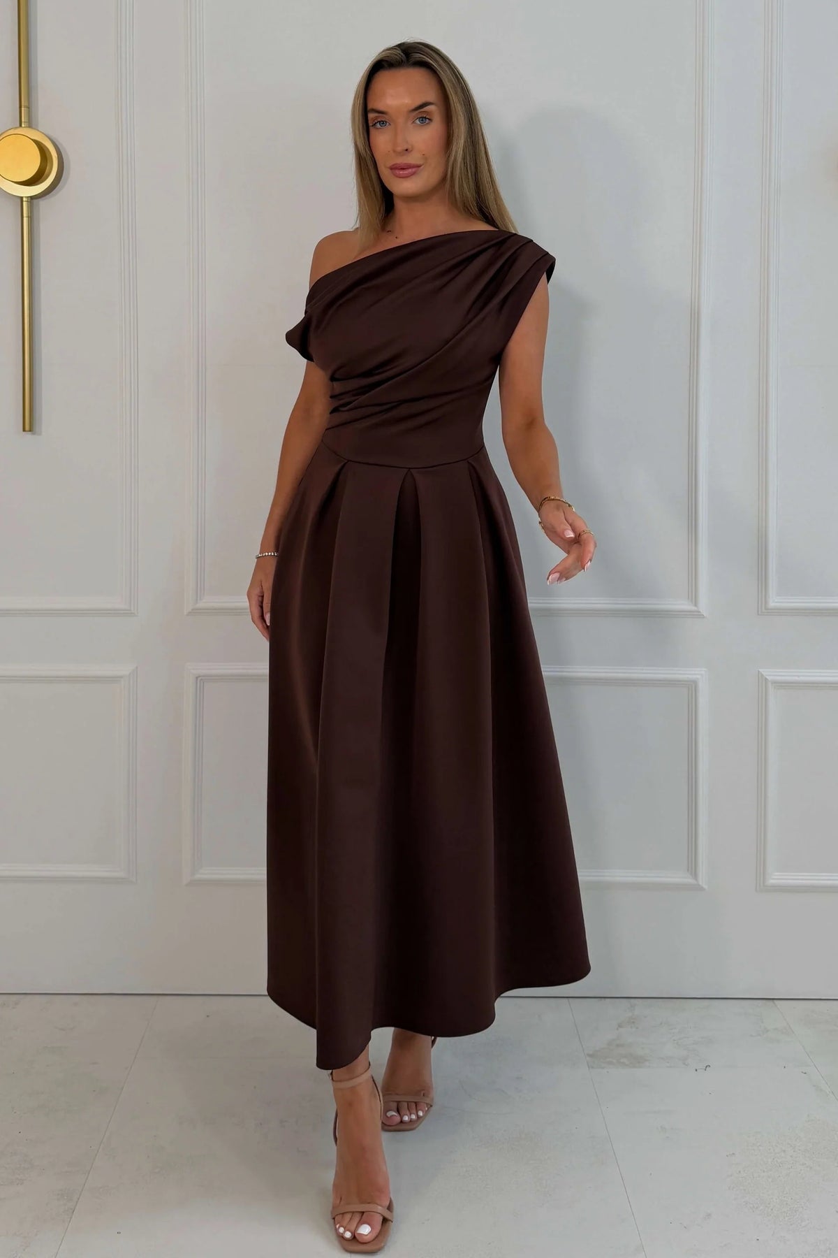 Girl In Mind Betty Asymmetric Dark Brown Midi Dress
