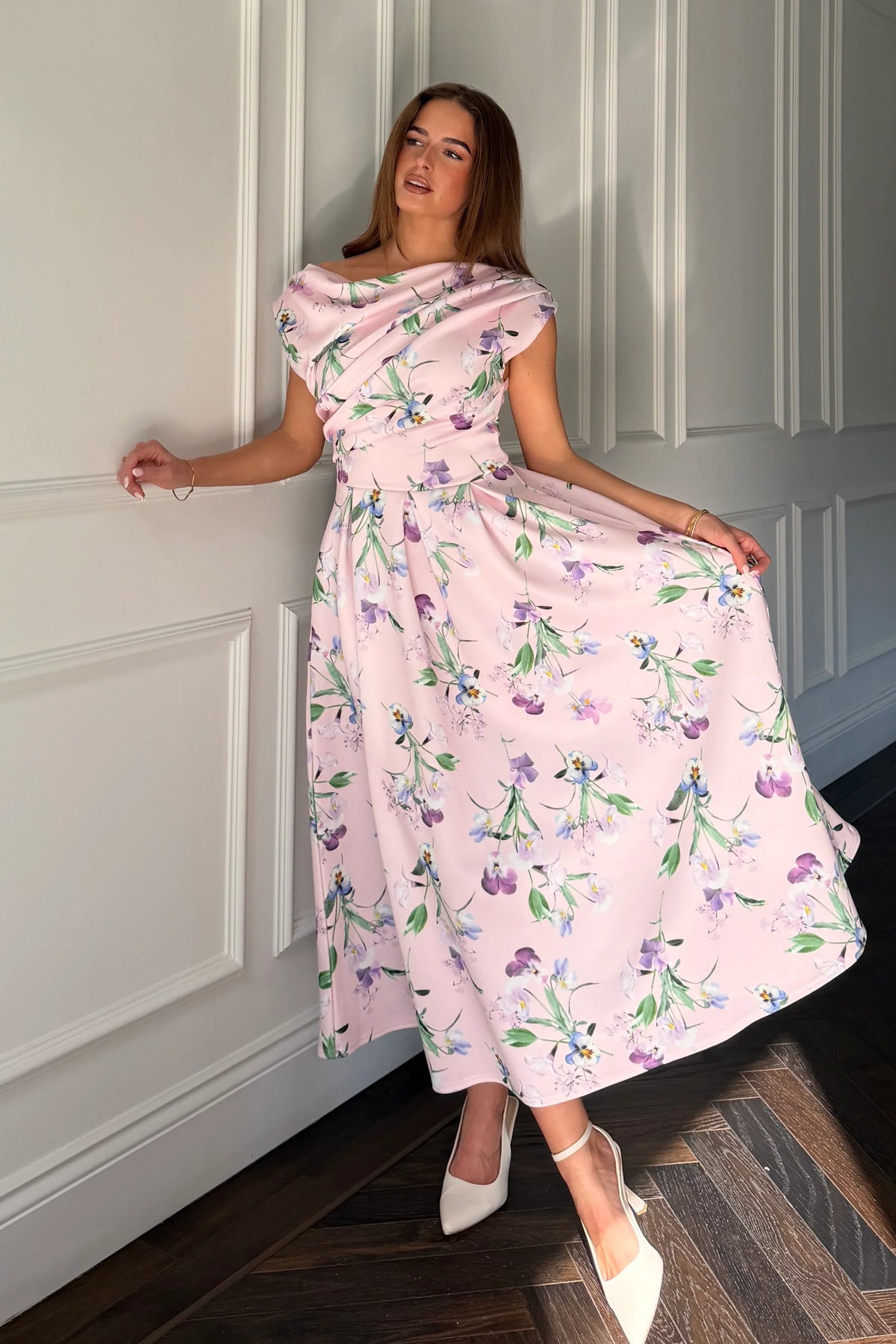 Girl In Mind Betty Asymmetric Purple Floral Midi Dress
