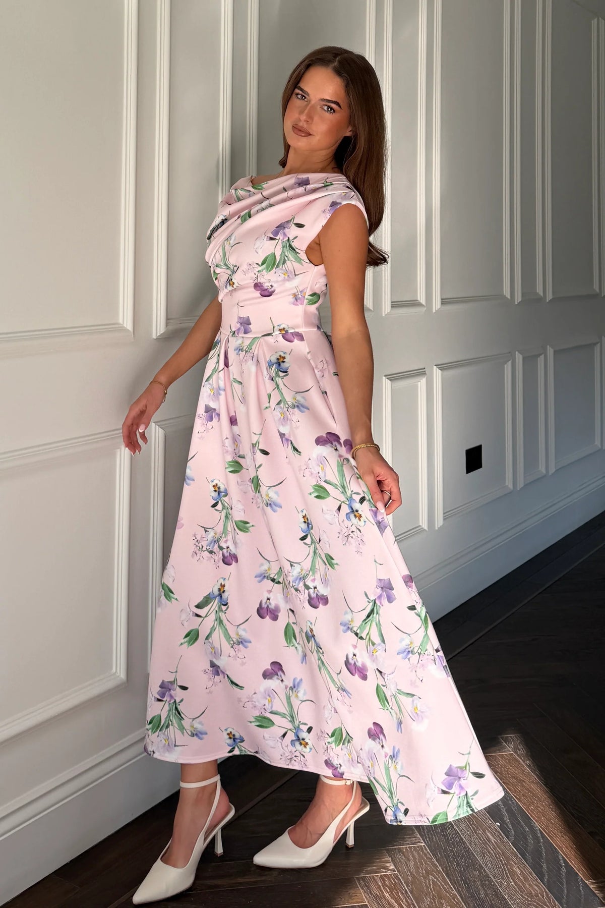 Girl In Mind Betty Asymmetric Purple Floral Midi Dress