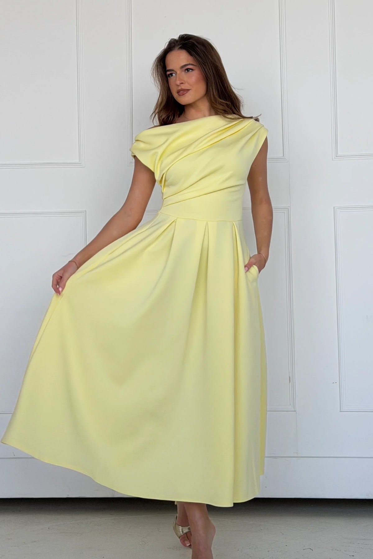 Girl In Mind Betty Asymmetric Yellow Midi Dress