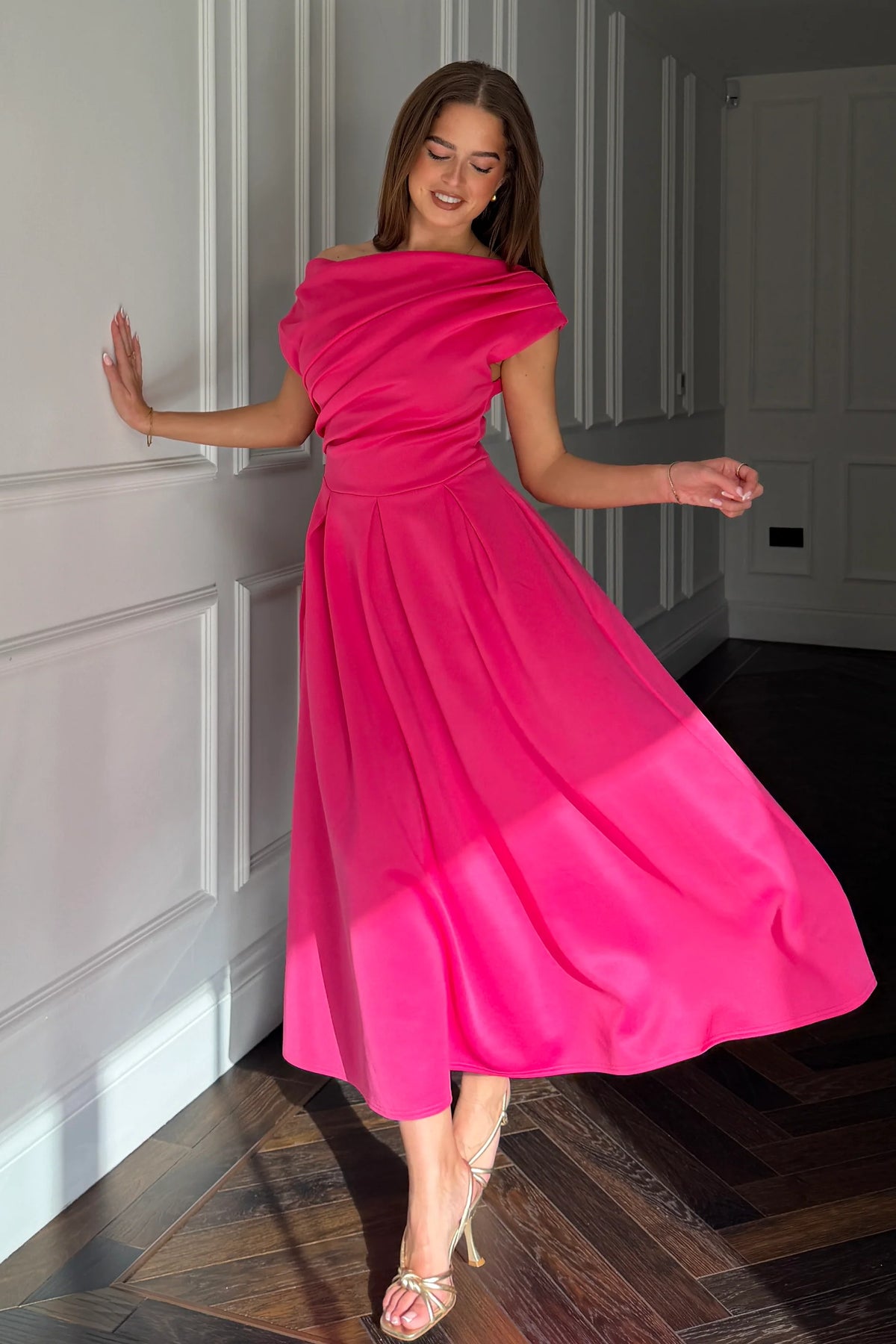 Girl In Mind Betty Asymmetric Hot Pink Midi Dress