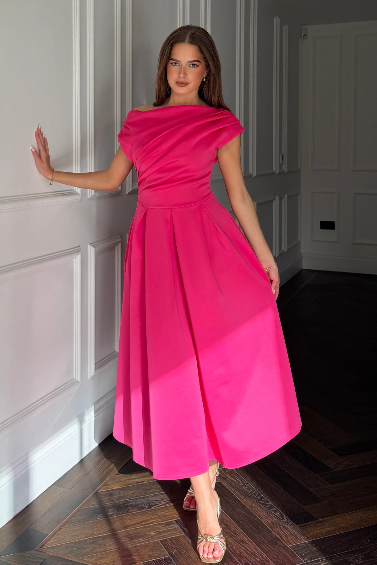 Girl In Mind Betty Asymmetric Hot Pink Midi Dress