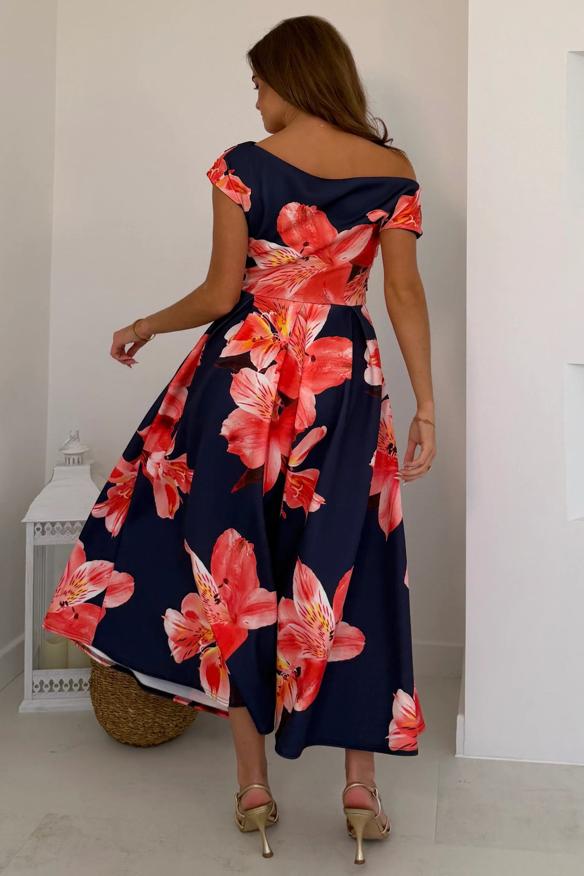 Girl In Mind Betty Asymmetric Navy Floral Midi Dress