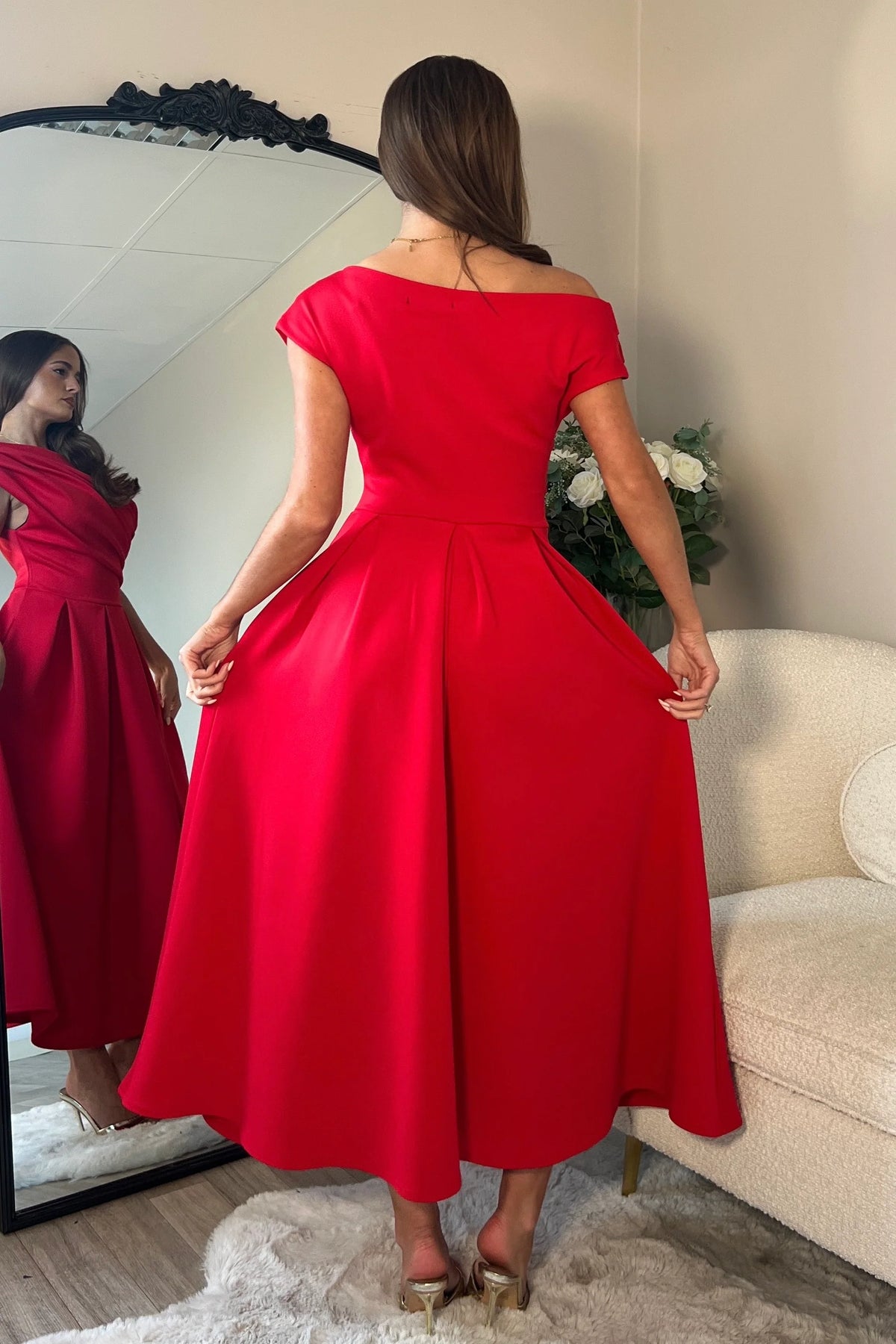 asymmetric red dress Adara | RED Asymmetric-Neck Maxi Dress With Bow-Detail