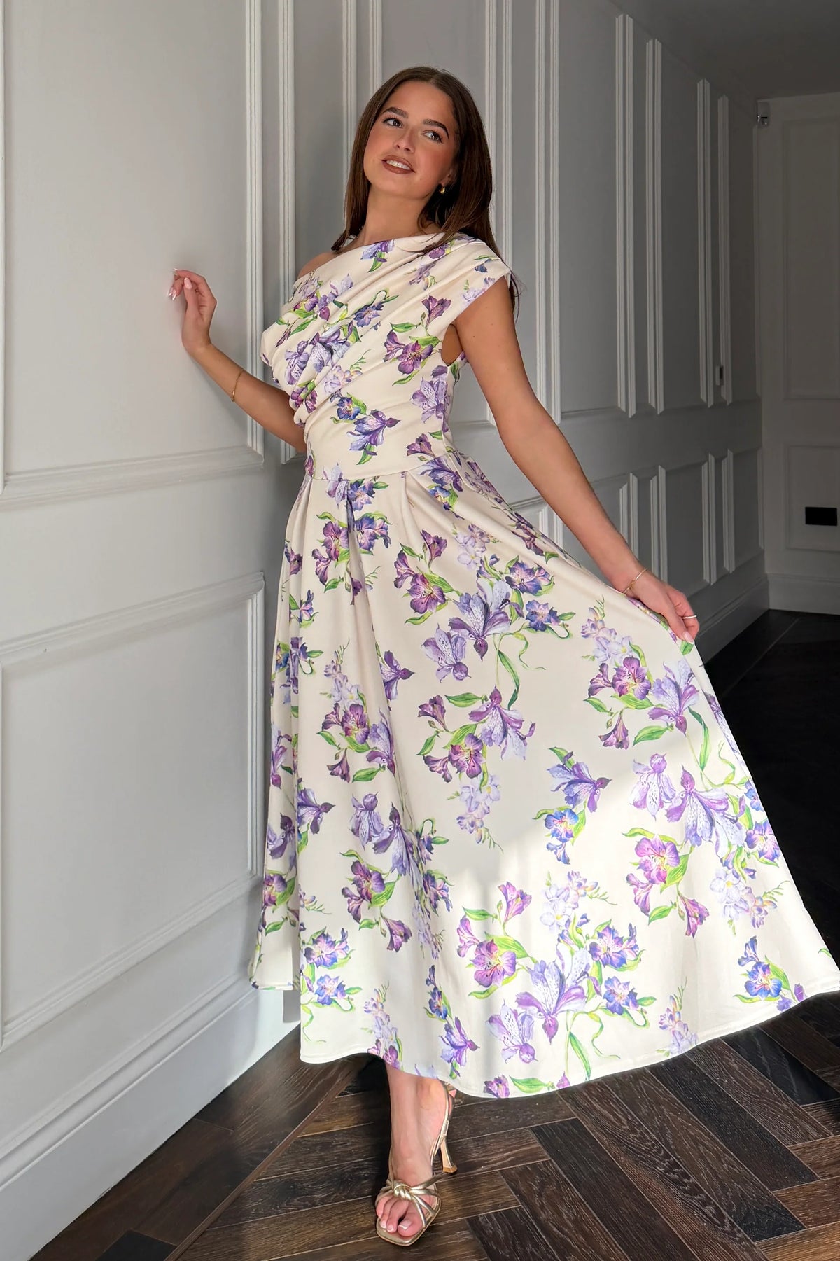 Girl In Mind Betty Asymmetric Yellow Floral Midi Dress