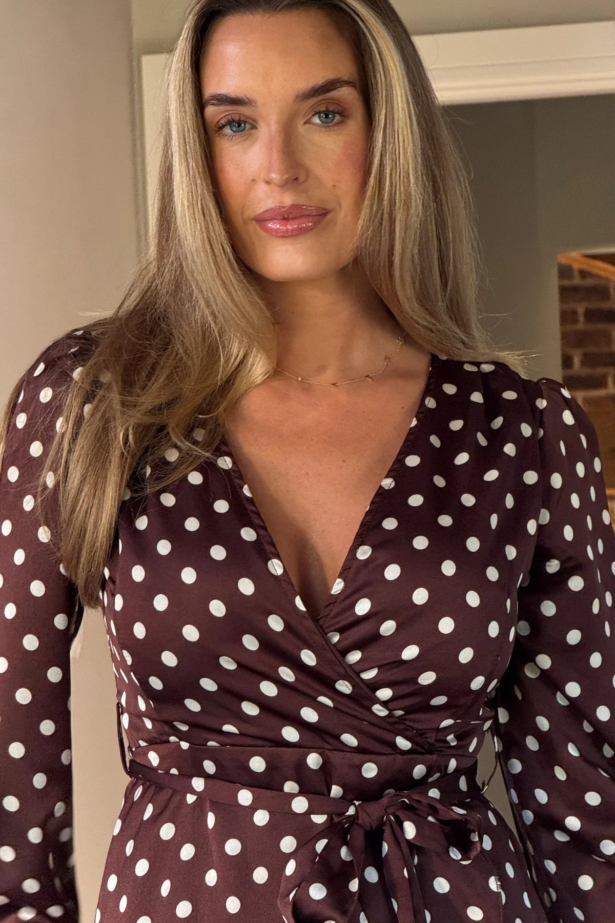 Girl In Mind Bryce Wrap Front Long Sleeve Brown Polka Dot Mini Dress Love My Apparel Girl In Mind Bryce Wrap Front Long Sleeve Brown Polka Dot Mini Dress Love My Apparel