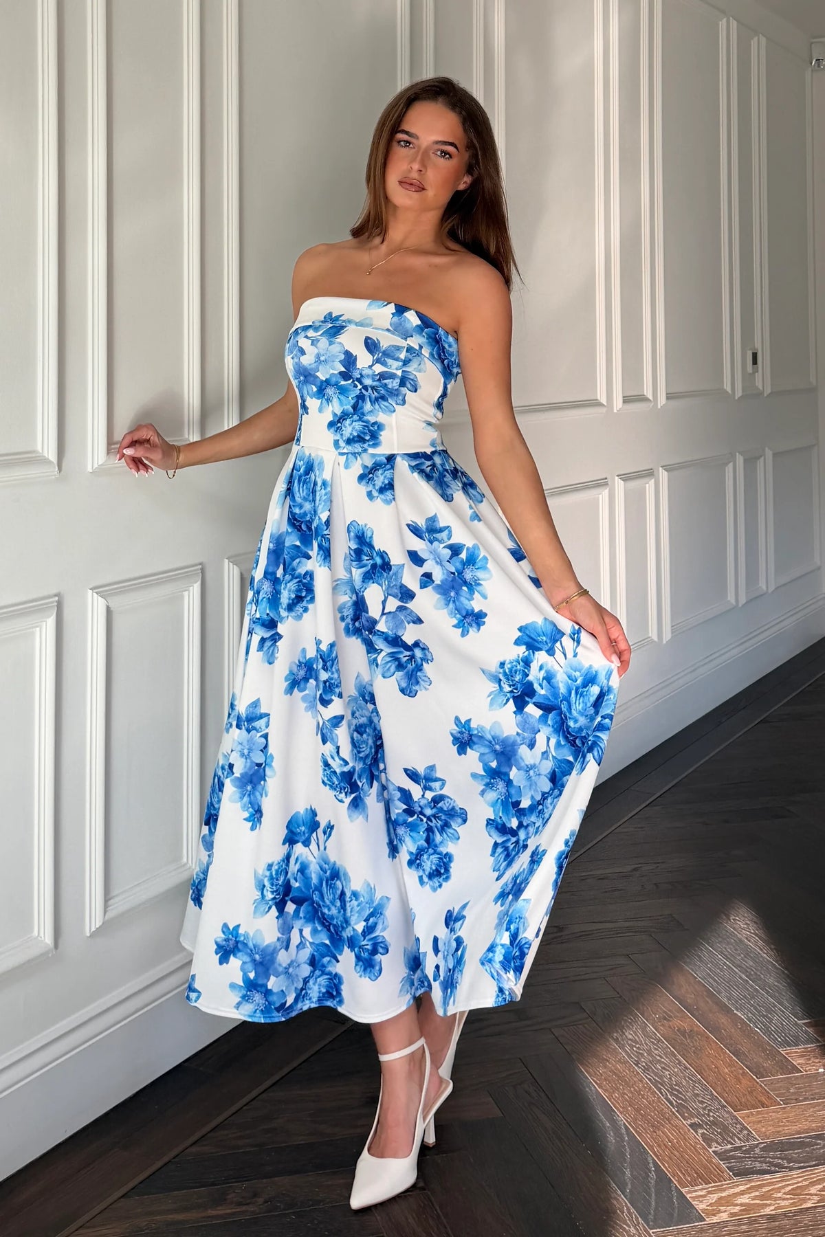 Girl In Mind Danni Strapless Blue Bandeau Floral Dress
