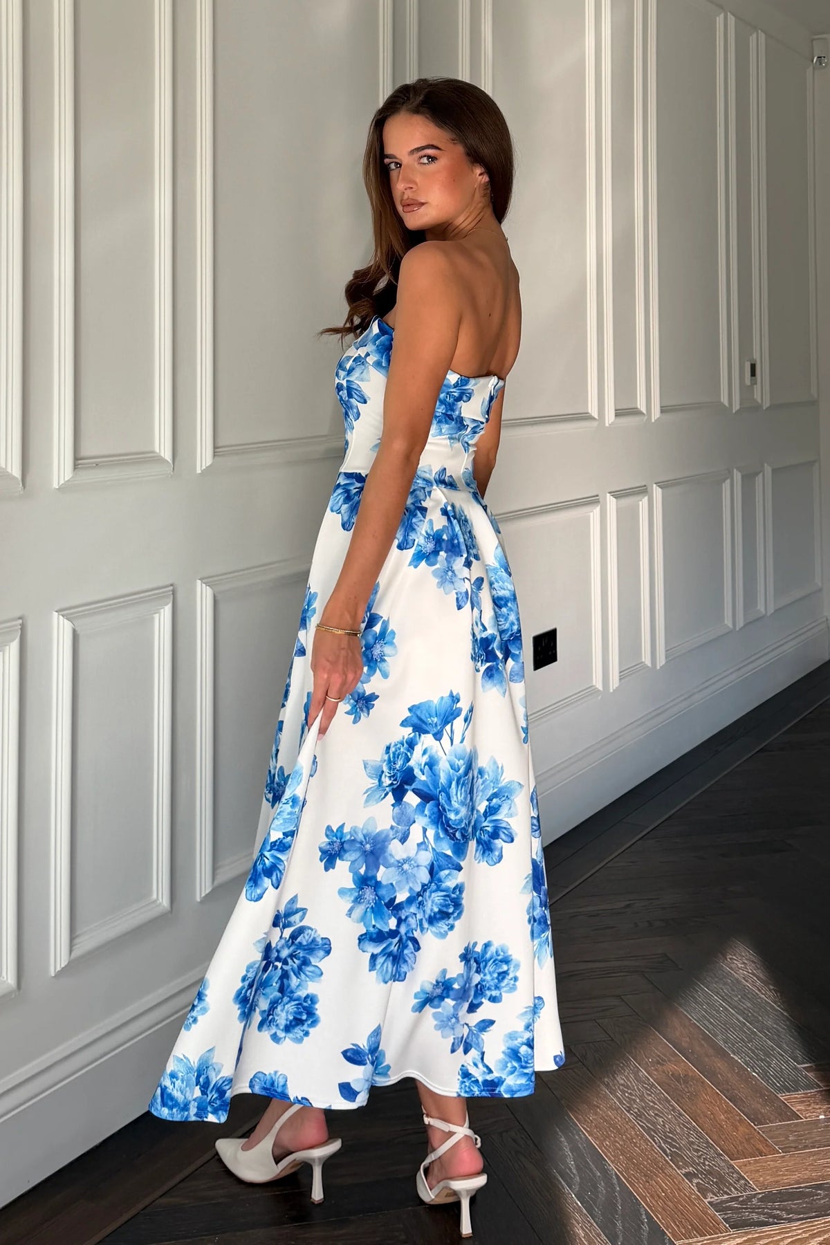 Girl In Mind Danni Strapless Blue Bandeau Floral Dress