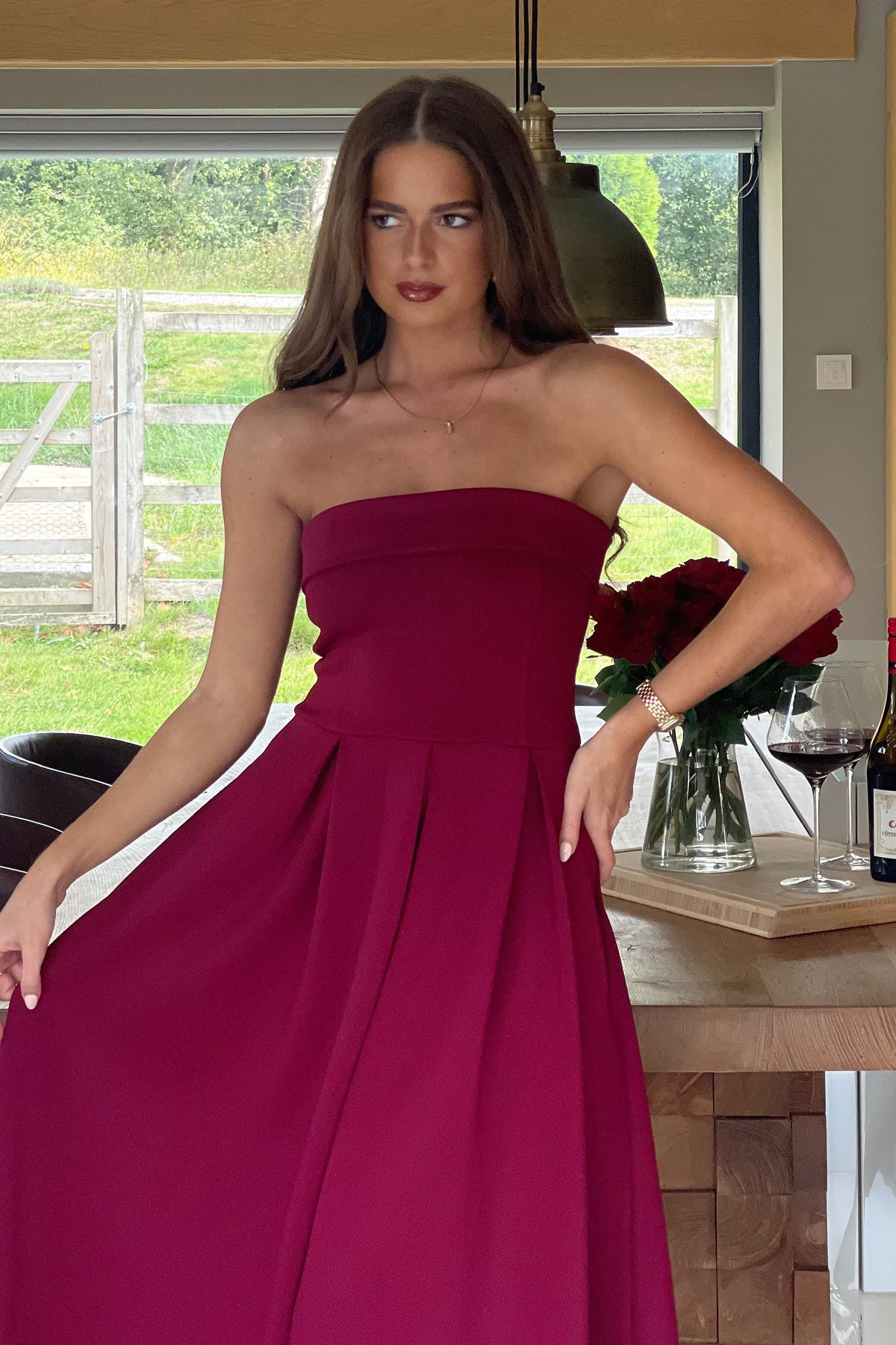 Girl In Mind Danni Strapless Bandeau Wine Dress