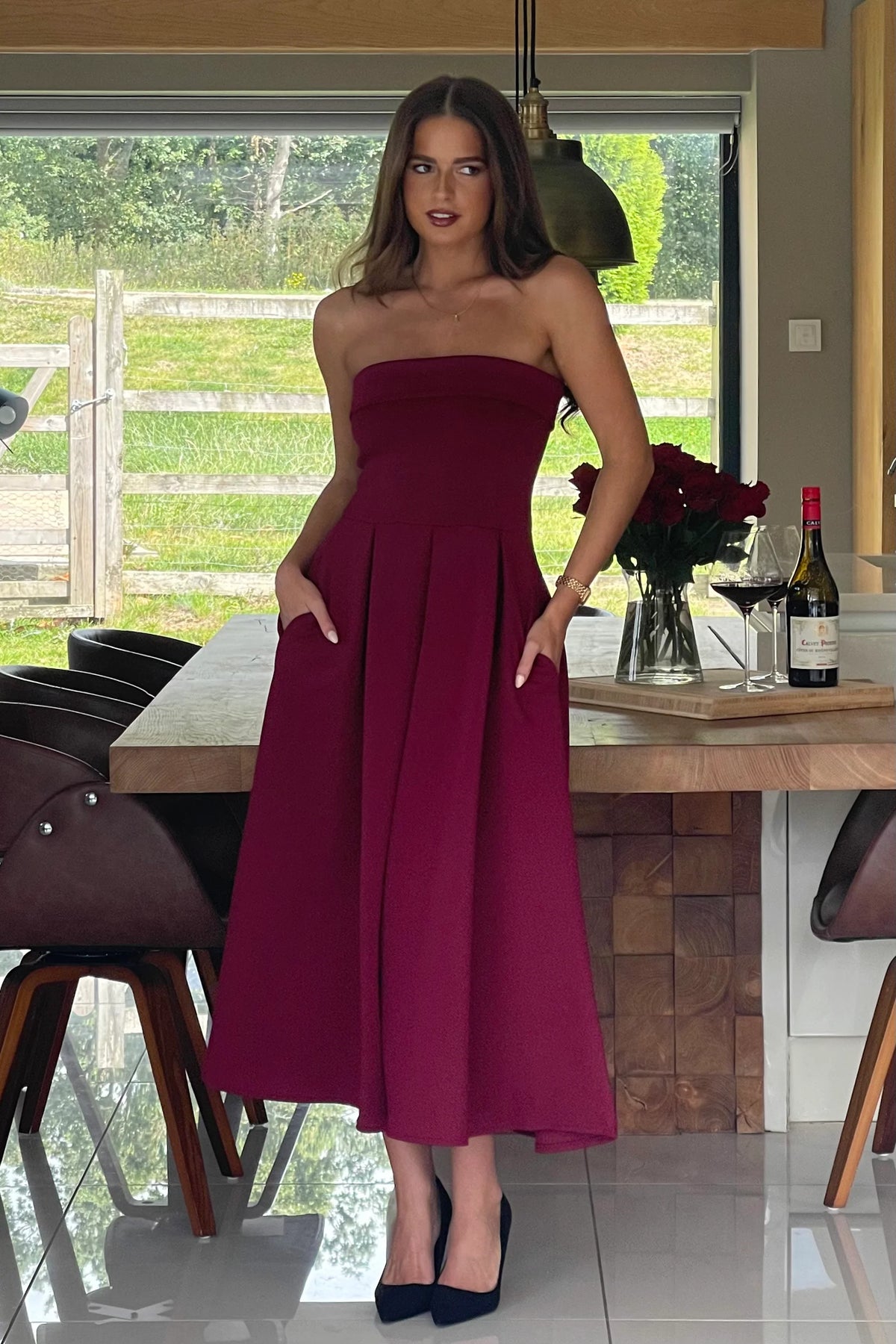 Girl In Mind Danni Strapless Bandeau Wine Dress
