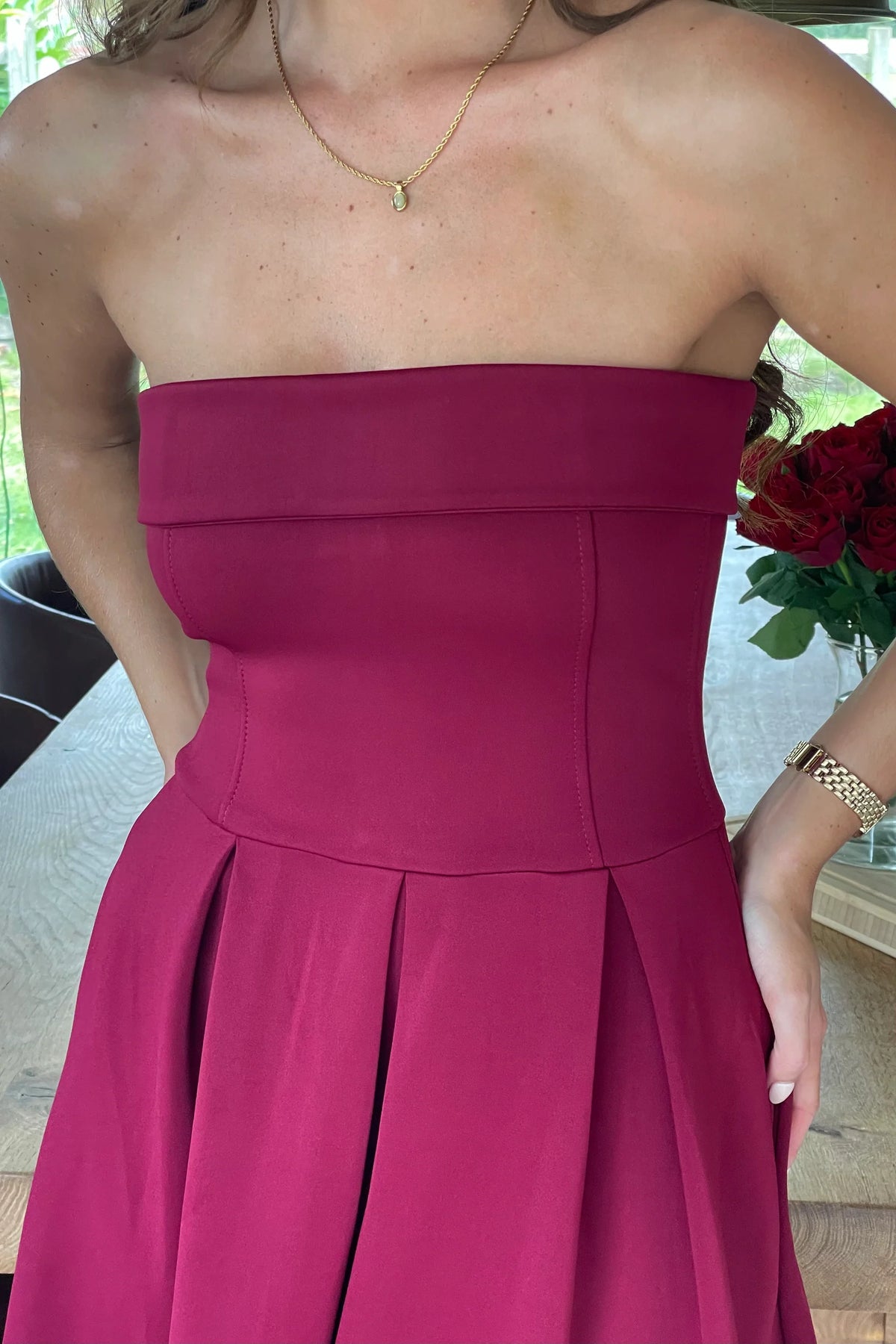 Girl In Mind Danni Strapless Bandeau Wine Dress