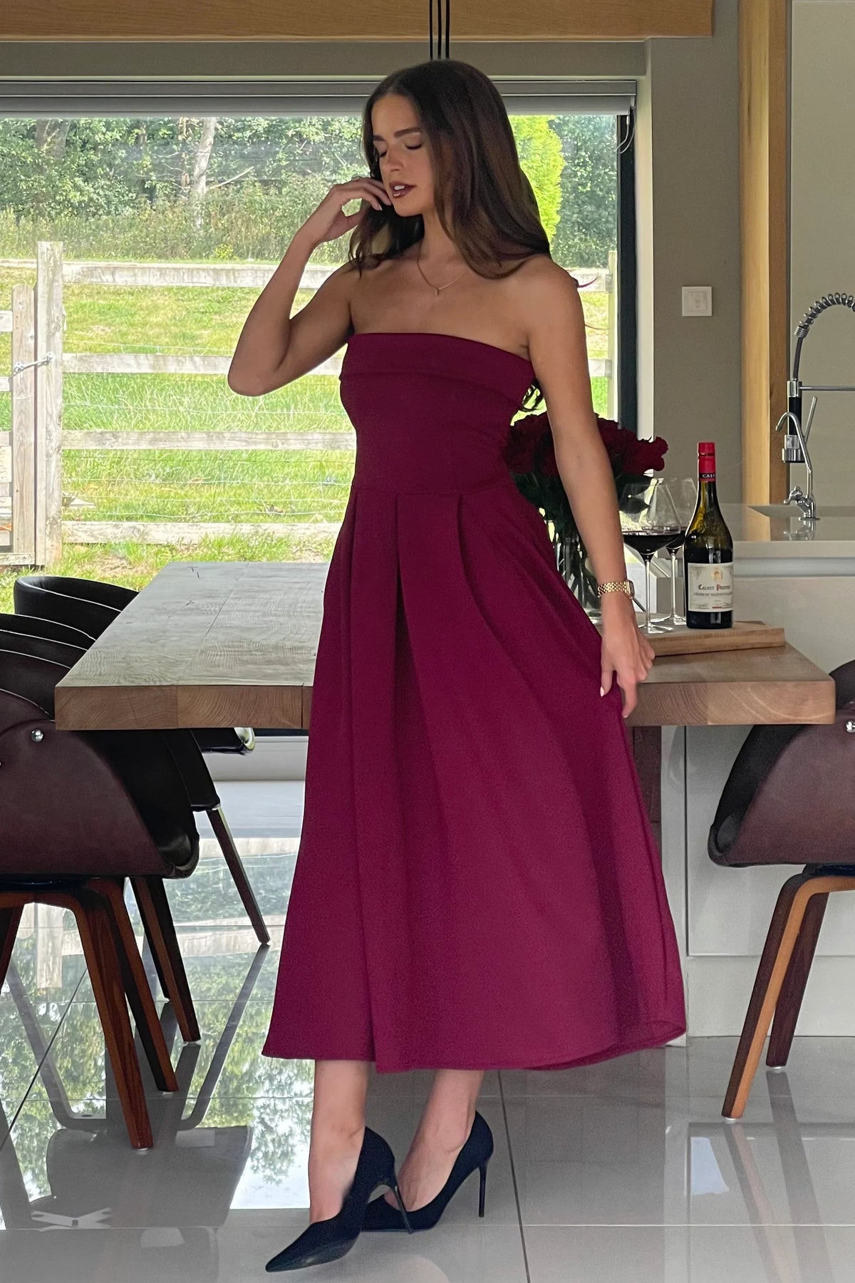 Girl In Mind Danni Strapless Bandeau Wine Dress