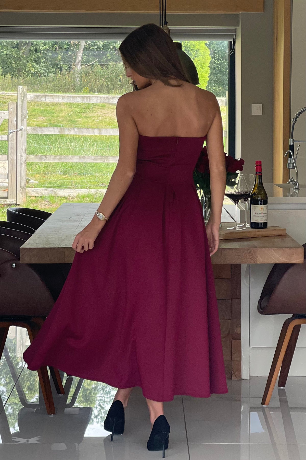 Girl In Mind Danni Strapless Bandeau Wine Dress
