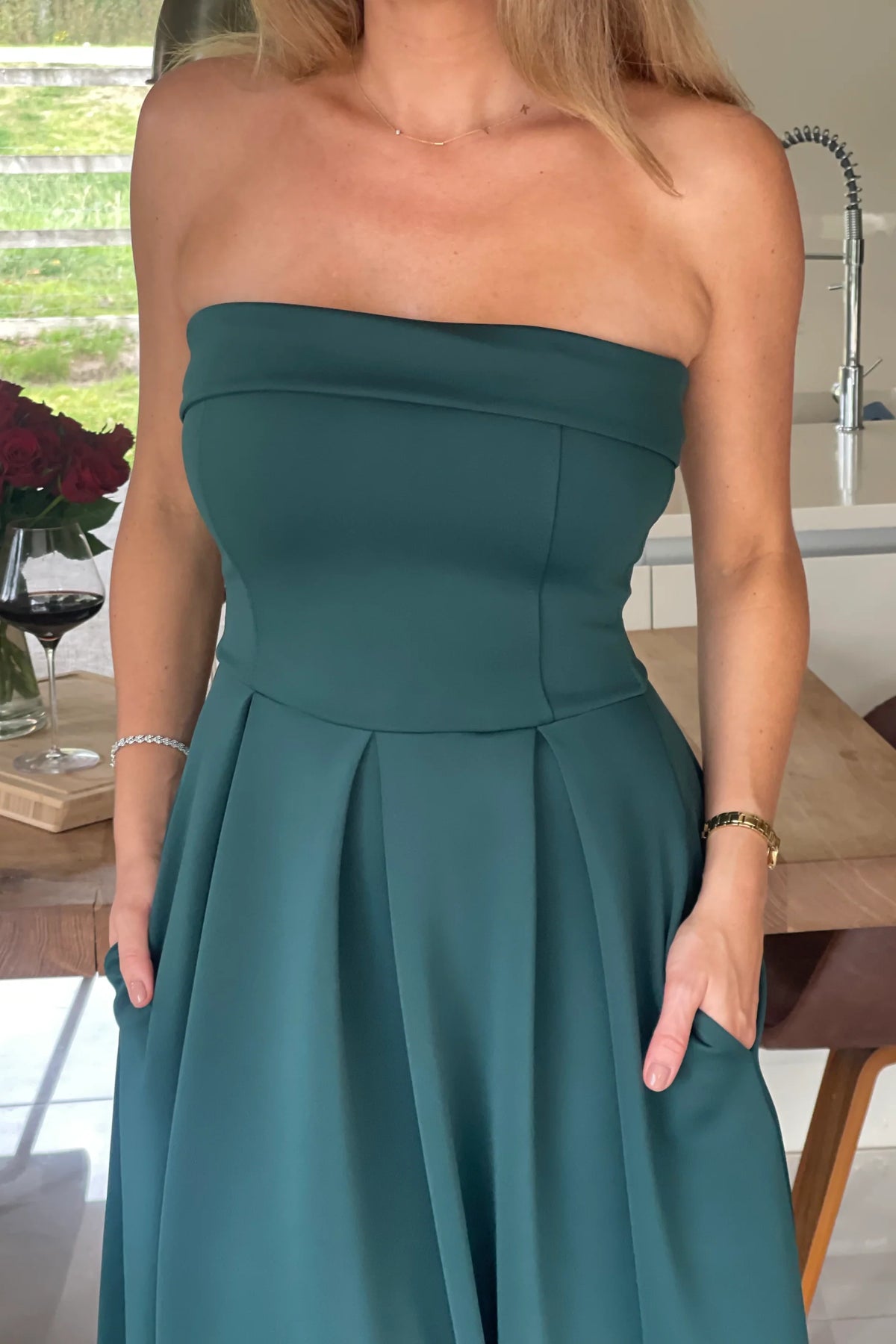 Girl In Mind Danni Strapless Bandeau Emerald Green Dress
