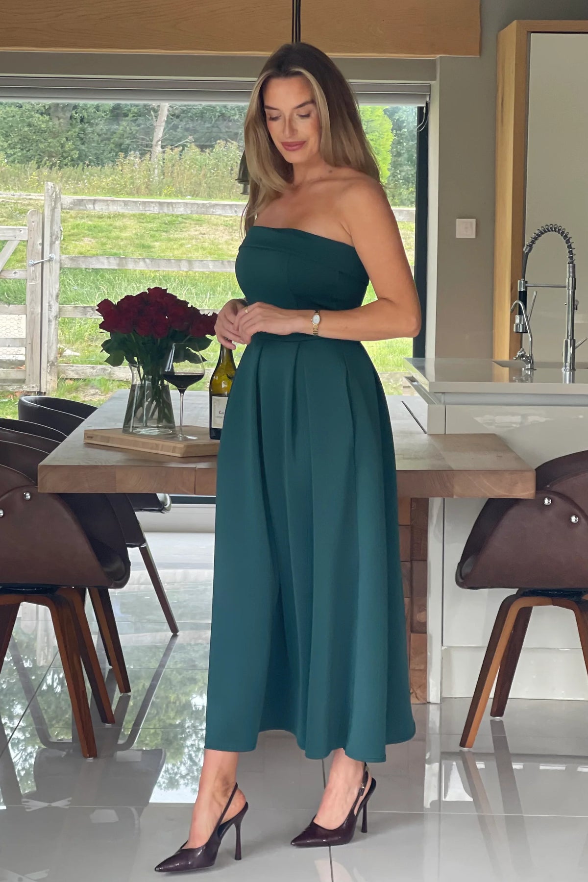 Girl In Mind Danni Strapless Bandeau Emerald Green Dress