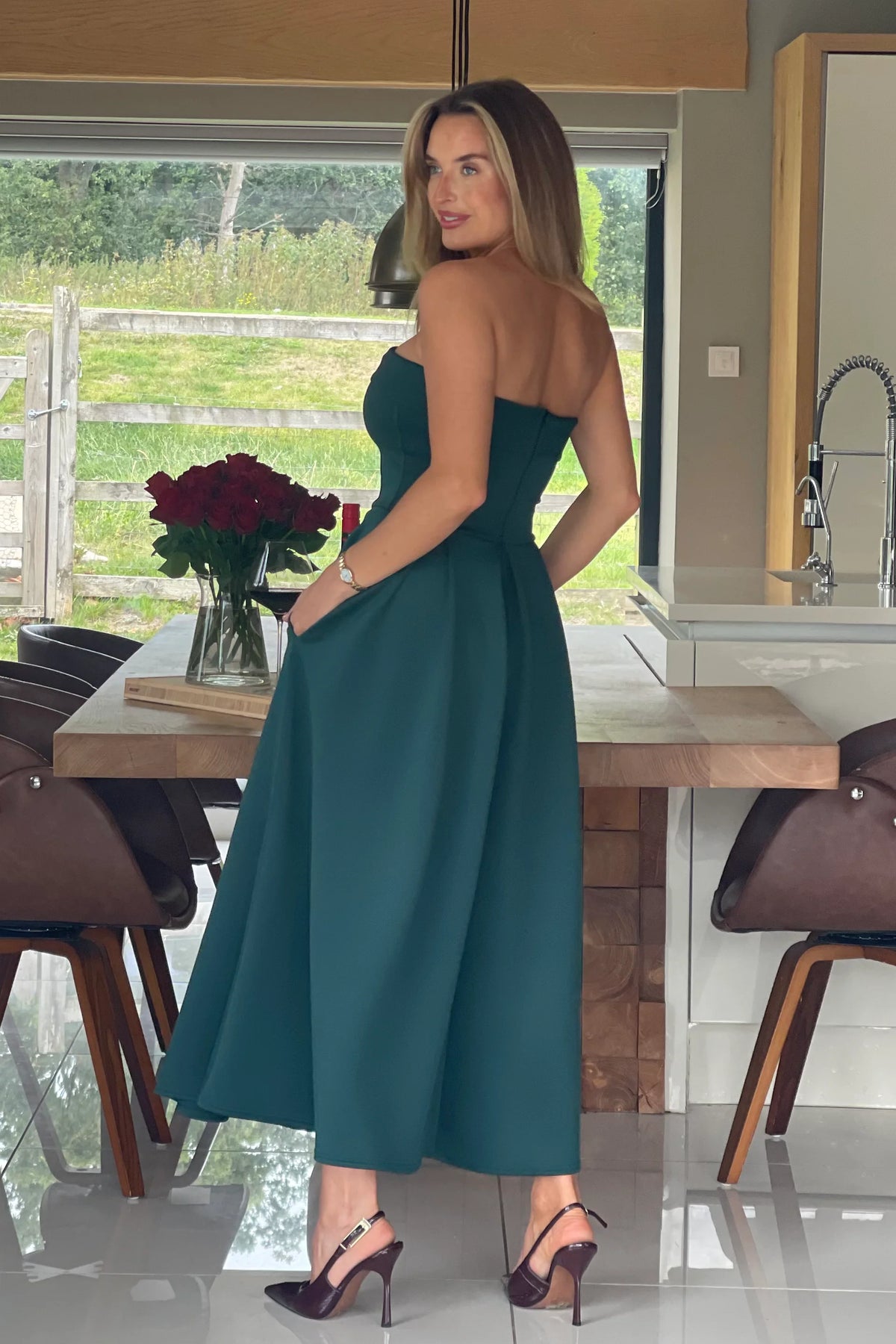 Girl In Mind Danni Strapless Bandeau Emerald Green Dress