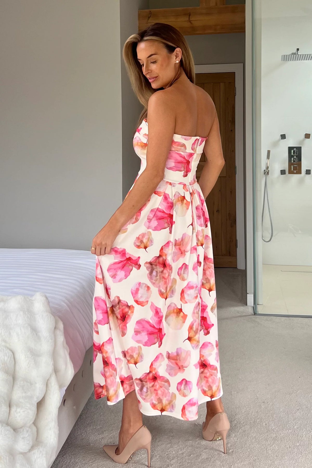 Girl In Mind Danni Strapless Bandeau Yellow Pink Floral Dress