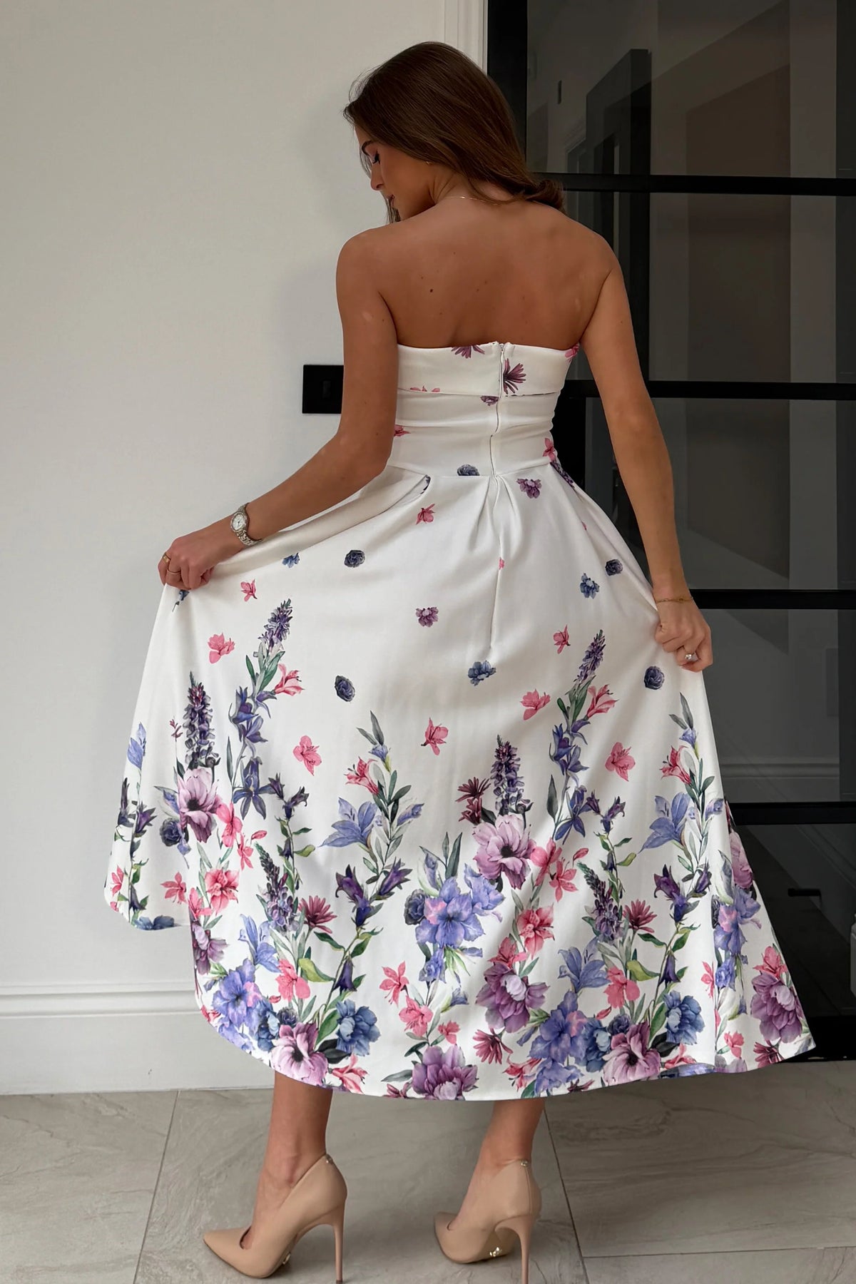 Girl In Mind Danni Strapless Bandeau Ivory Floral Dress