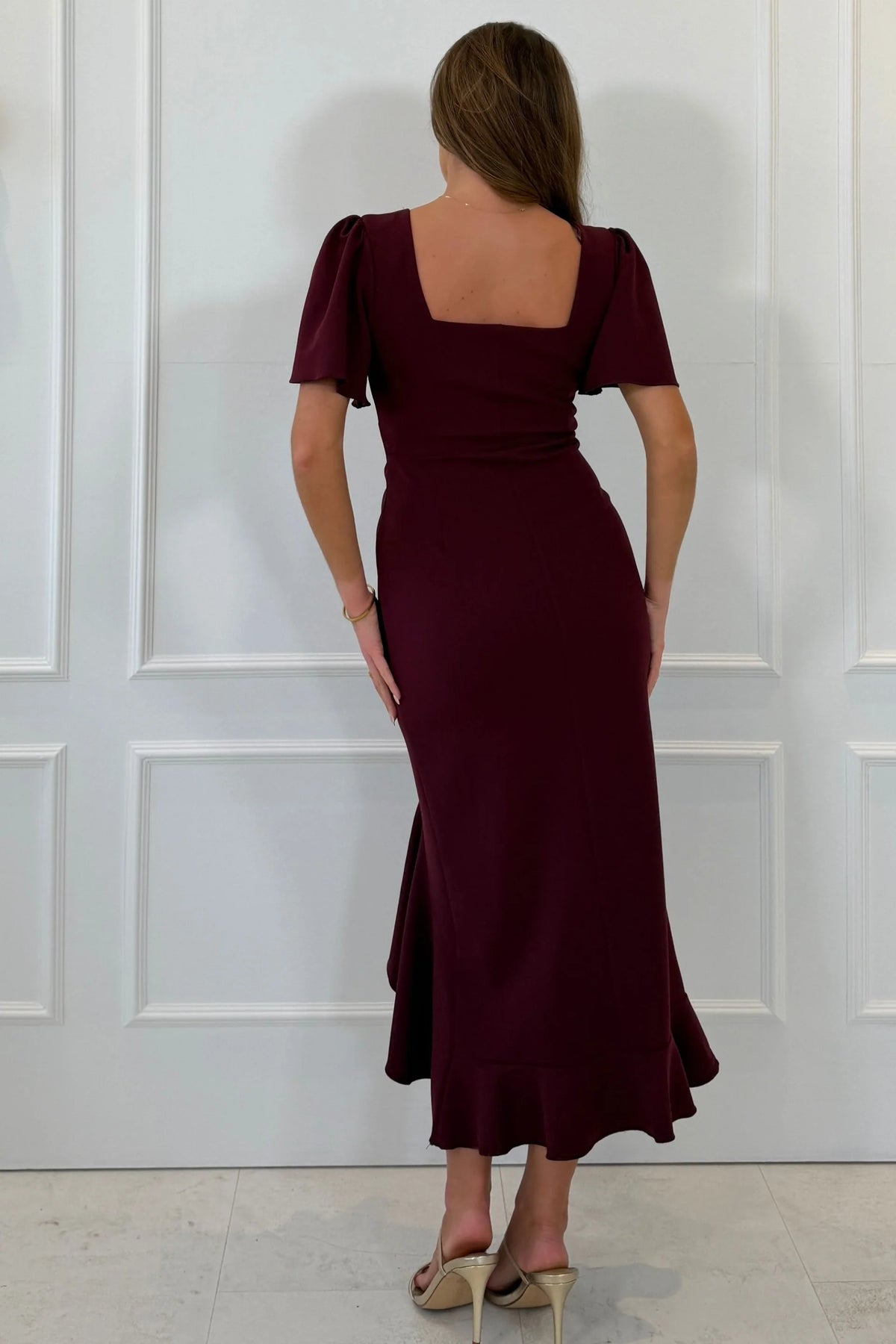 Girl In Mind Darcie Berry Flaired Sleeve Frill Midi Dress