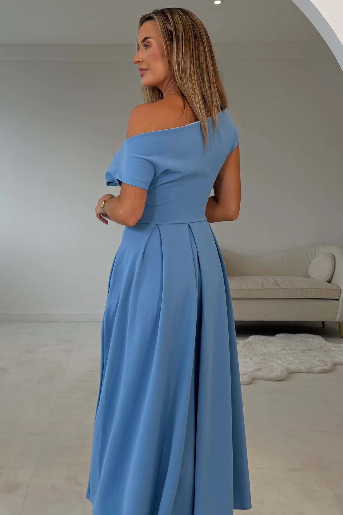 Girl In Mind Dollie Blue Asymmetric Midi Skater Dress