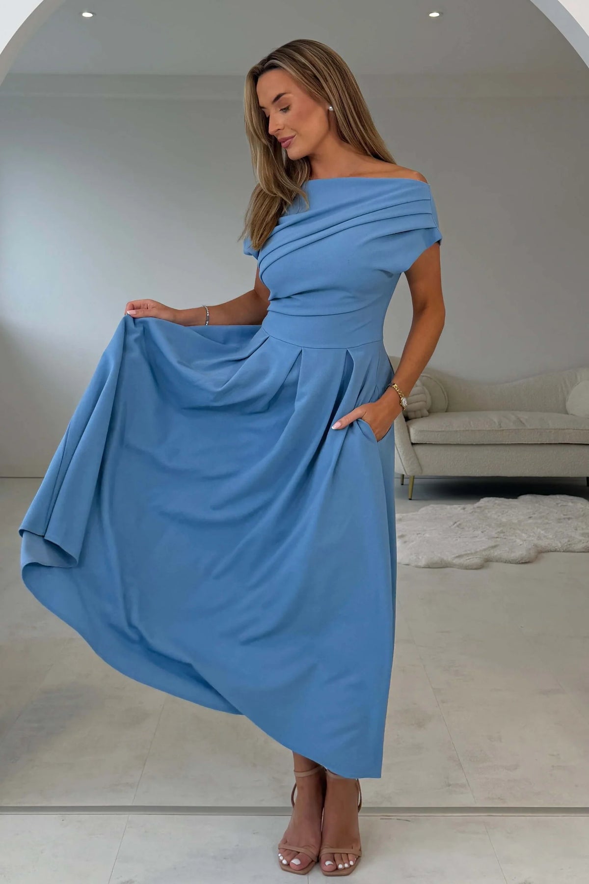 Girl In Mind Dollie Blue Asymmetric Midi Skater Dress – Love My Apparel