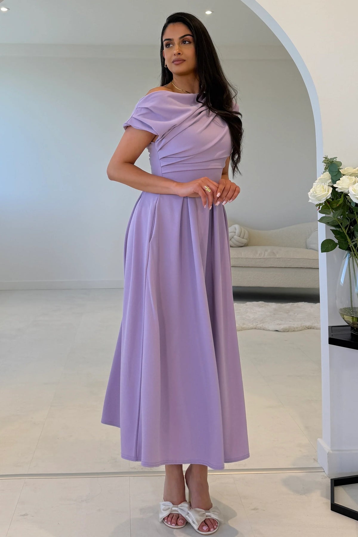 Girl In Mind Dollie Lilac Purple Asymmetric Midi Skater Dress