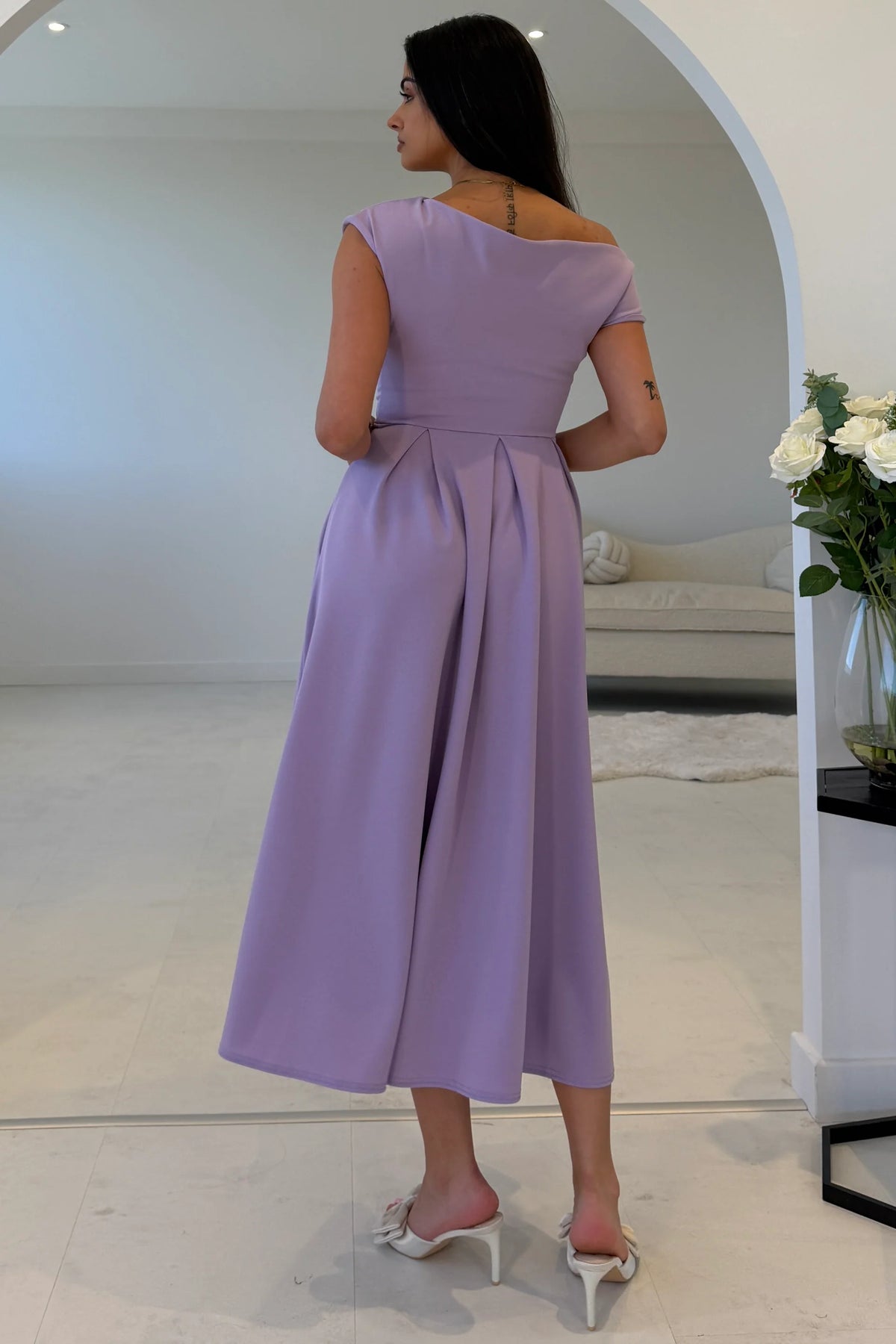 Girl In Mind Dollie Lilac Purple Asymmetric Midi Skater Dress