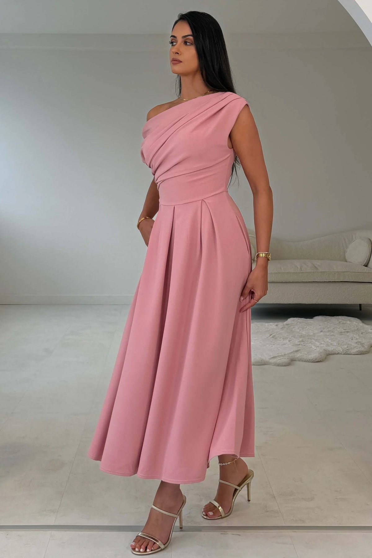 Girl In Mind Dollie Rose Asymmetric Midi Skater Dress