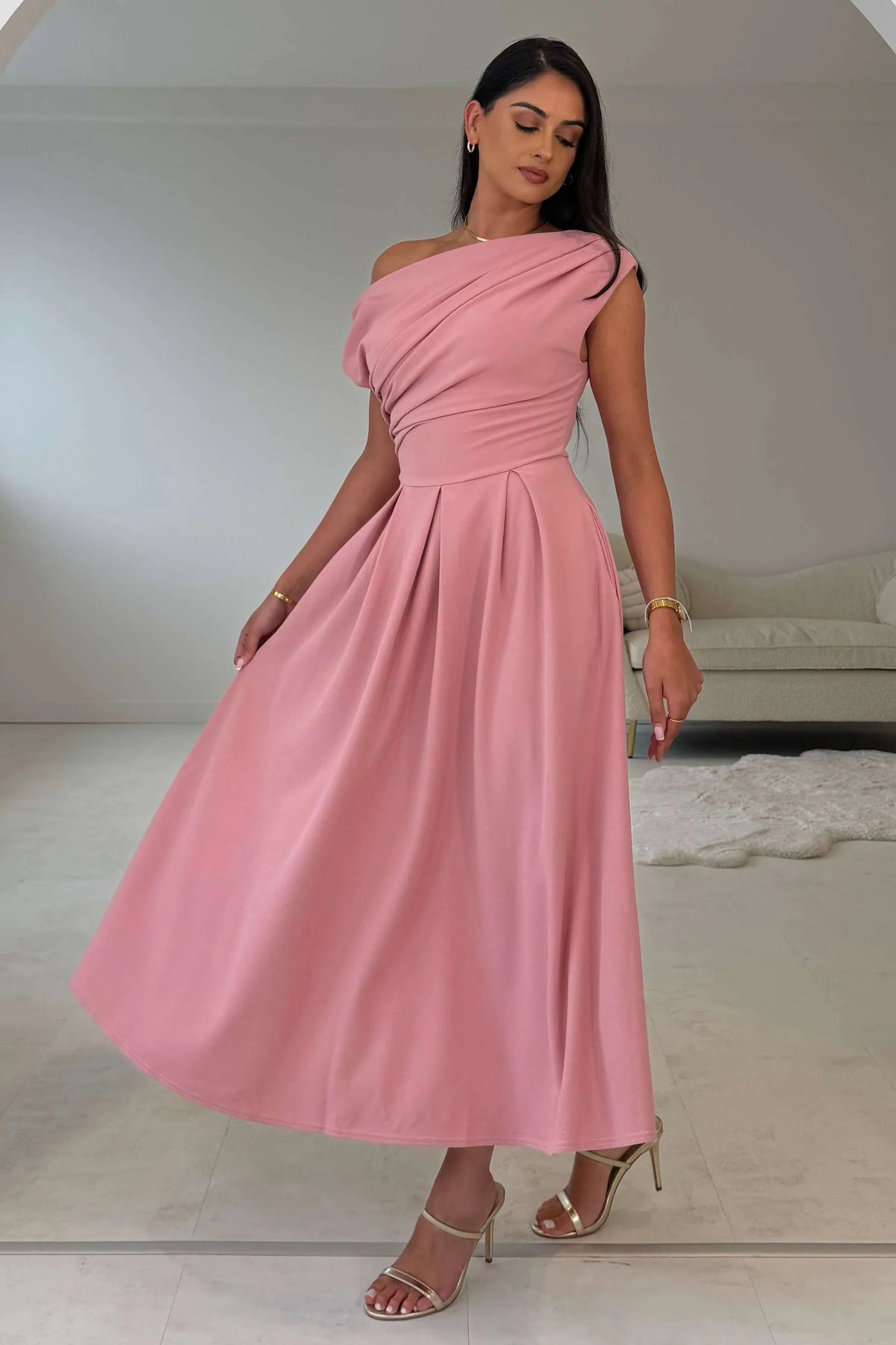 Girl In Mind Dollie Rose Asymmetric Midi Skater Dress