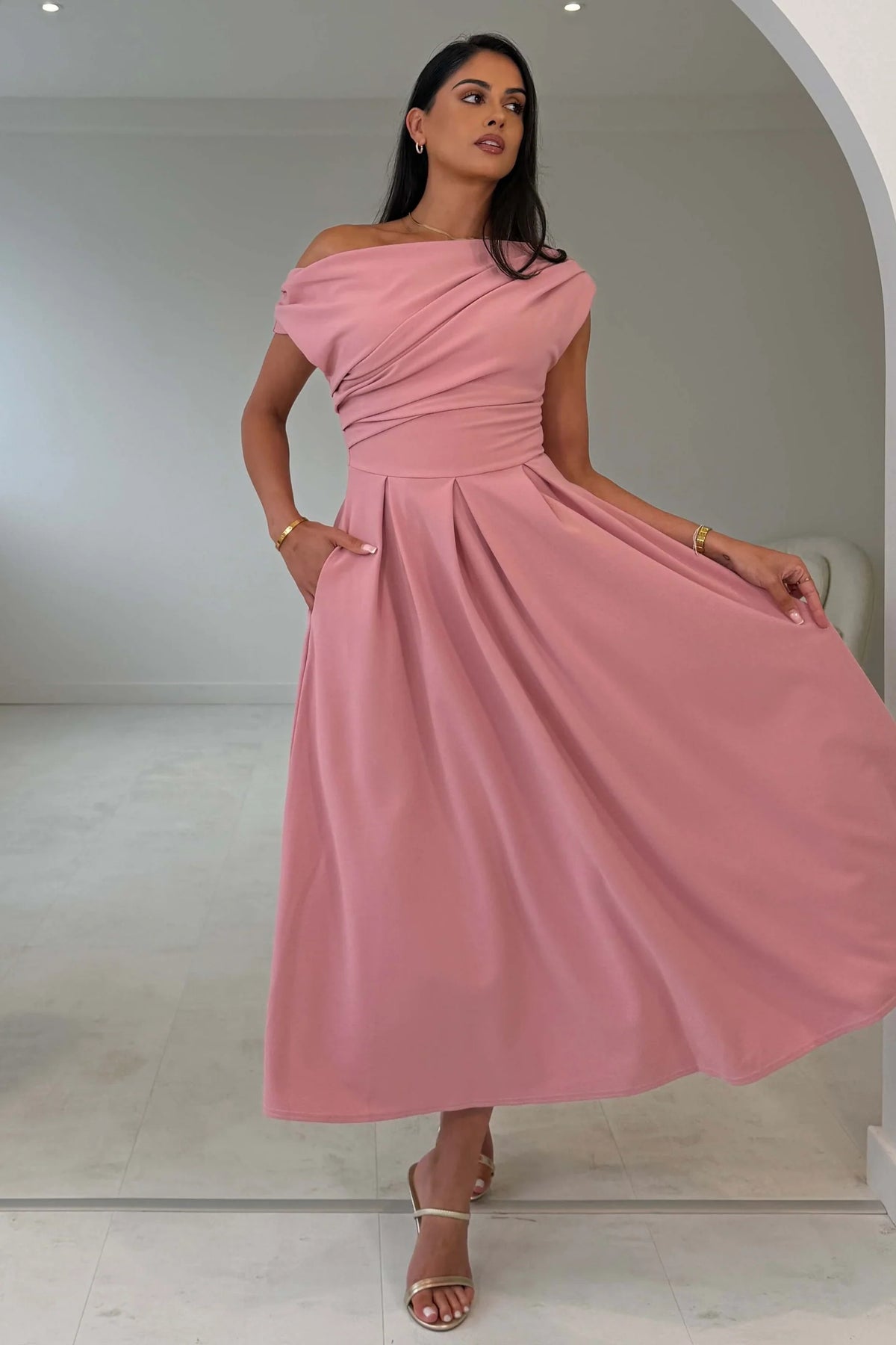 Girl In Mind Dollie Rose Asymmetric Midi Skater Dress