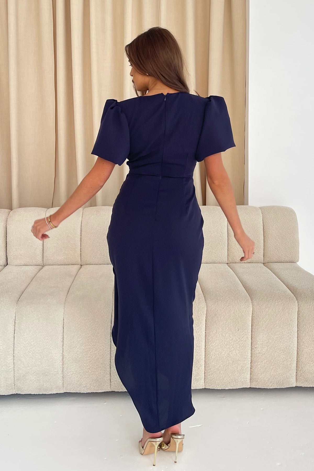 Girl In Mind Drew Puff Sleeve Navy Blue Midi Dress Love My Apparel Girl In Mind Drew Puff Sleeve Navy Blue Midi Dress Love My Apparel