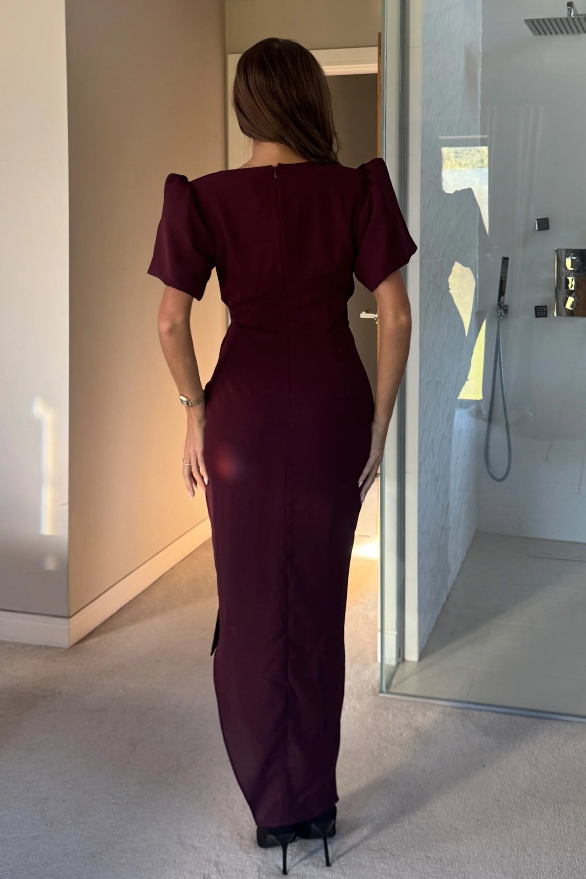 plum midi dress with sleeves Lane Midi Dress Midnight Plum / XS