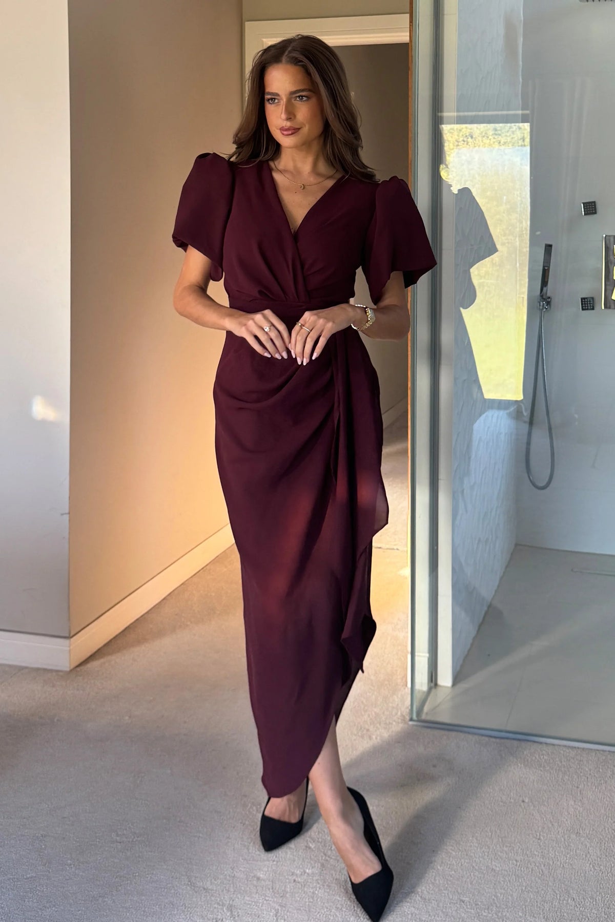 Girl In Mind Drew Puff Sleeve Burgundy Plum Midi Dress Love My Apparel Girl In Mind Drew Puff Sleeve Burgundy Plum Midi Dress Love My Apparel
